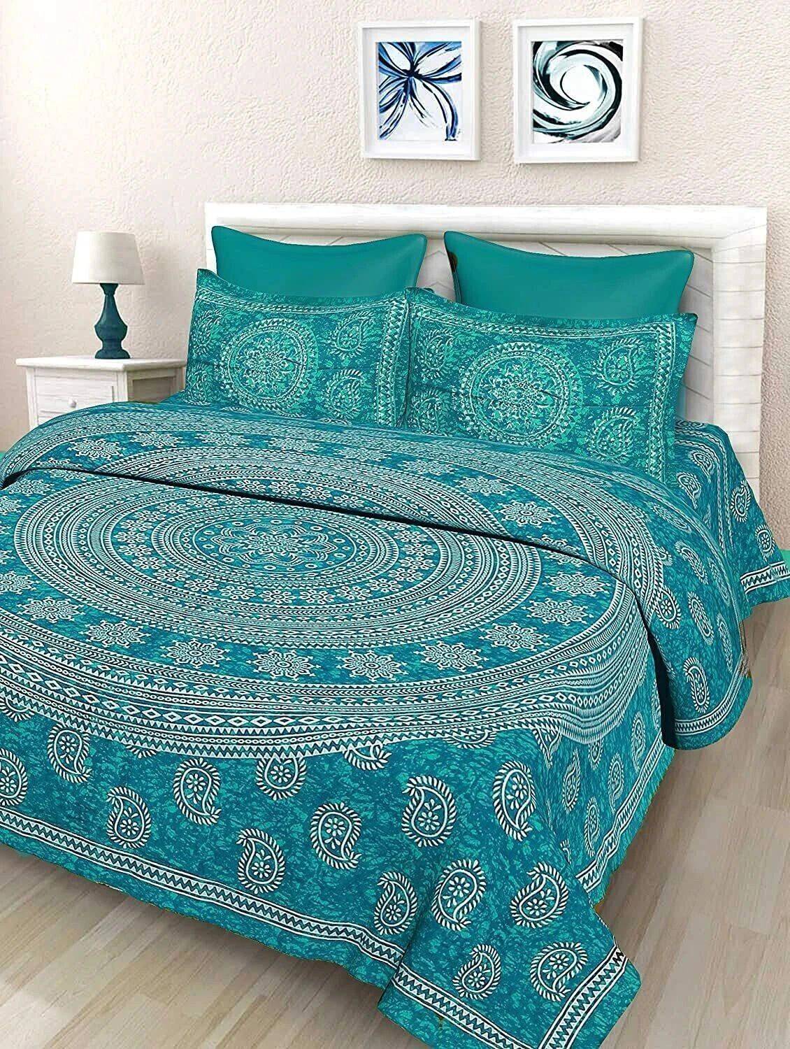 Leo Creation Cotton Double Flat 144 TC Jaipuri Prints 1 Bedsheet