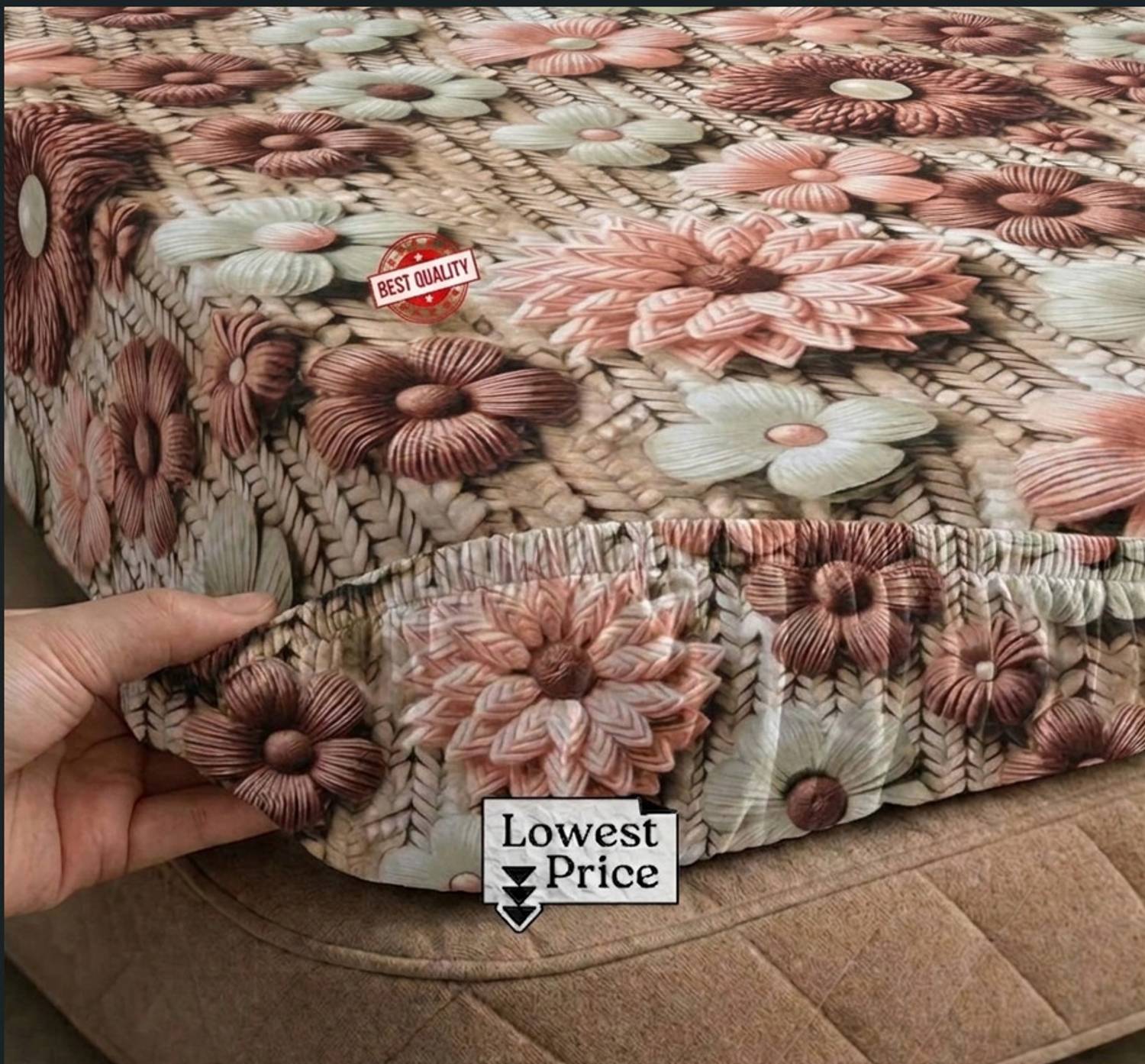 Bedsheat hub Cotton Double Fitted (Elastic) 320 TC Printed 1 Bedsheet