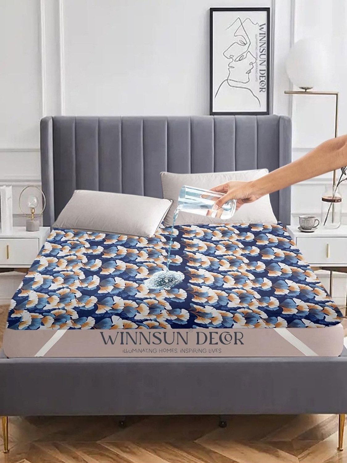 Image of WINNSUN PVC, Polyester King Fitted (Elastic) 1 TC Printed 1 Bedsheet (Multicolor)