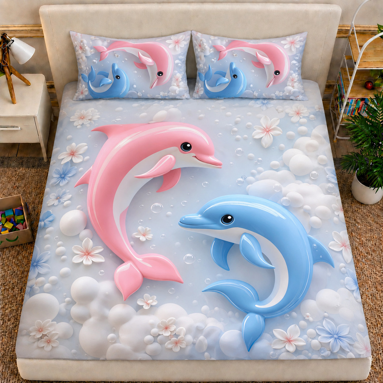 Image of SHOPHOX Cotton Blend Double Flat 450 TC 3D Printed 1 Bedsheet