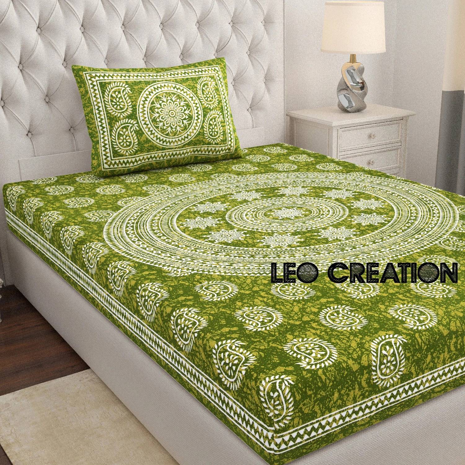 Leo Creation Cotton Single Flat 144 TC Jaipuri Prints 1 Bedsheet