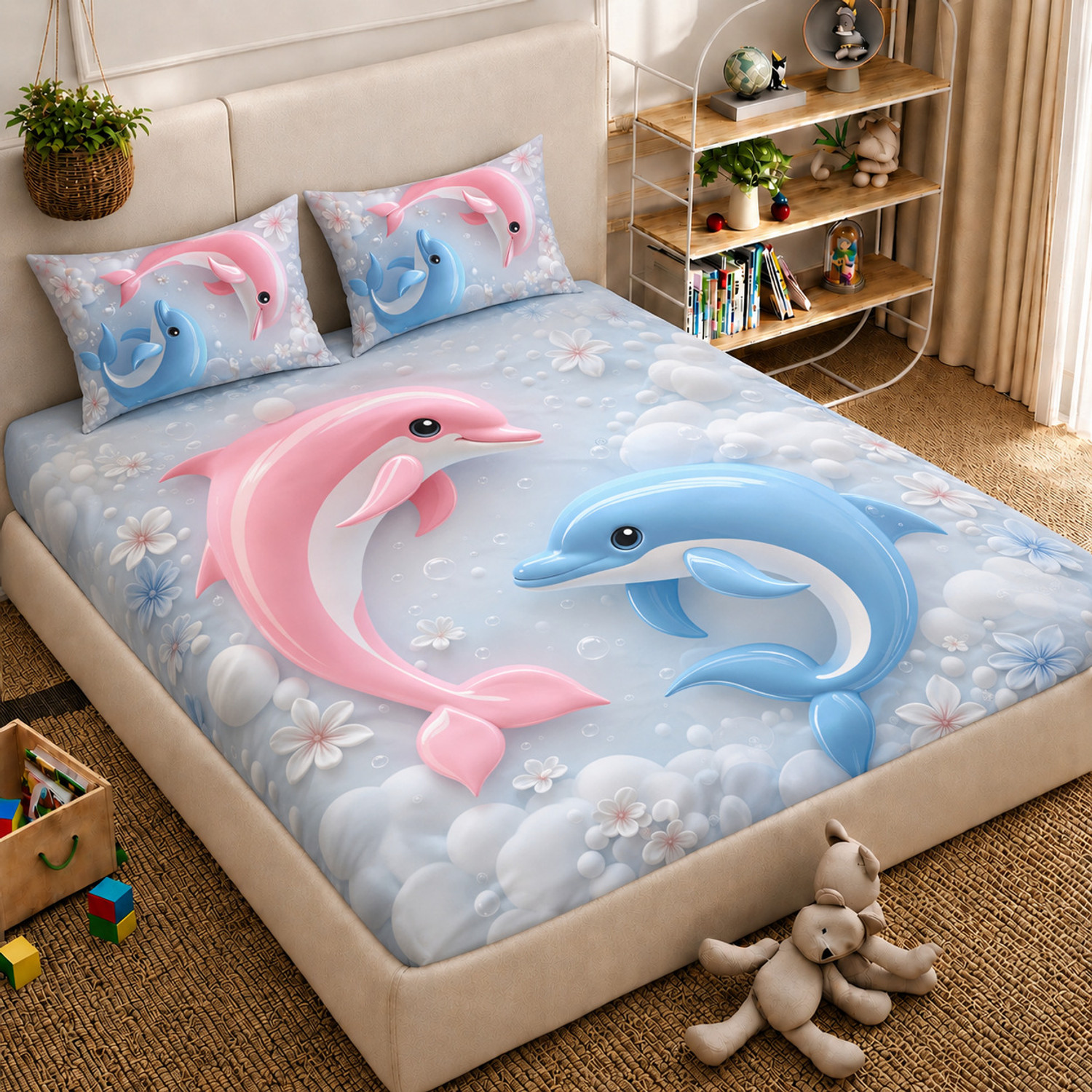 Image of SHOPHOX Cotton Blend Double Flat 450 TC 3D Printed 1 Bedsheet