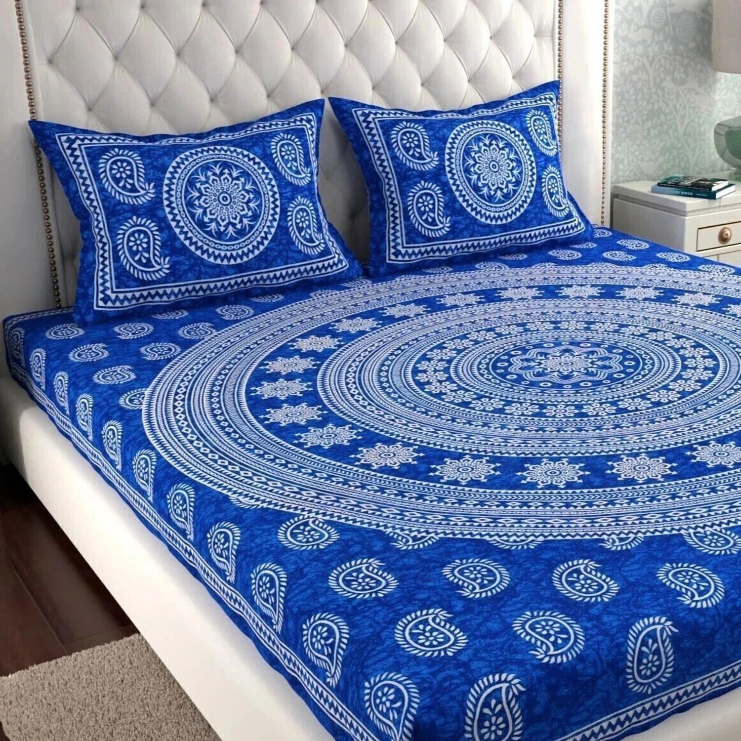 Image of MONAYRA Cotton Double Flat 144 TC Printed 1 Bedsheet with 2 Pillow Covers