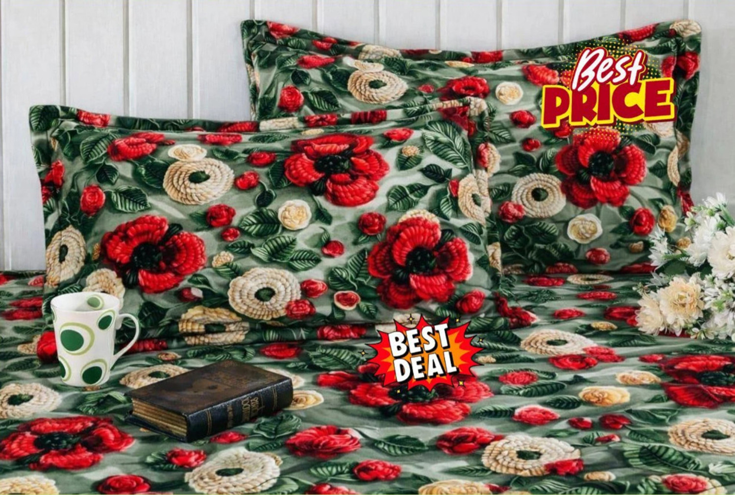Image of TrueBuy Cotton Double Fitted (Elastic) 320 TC Floral 1 Bedsheet