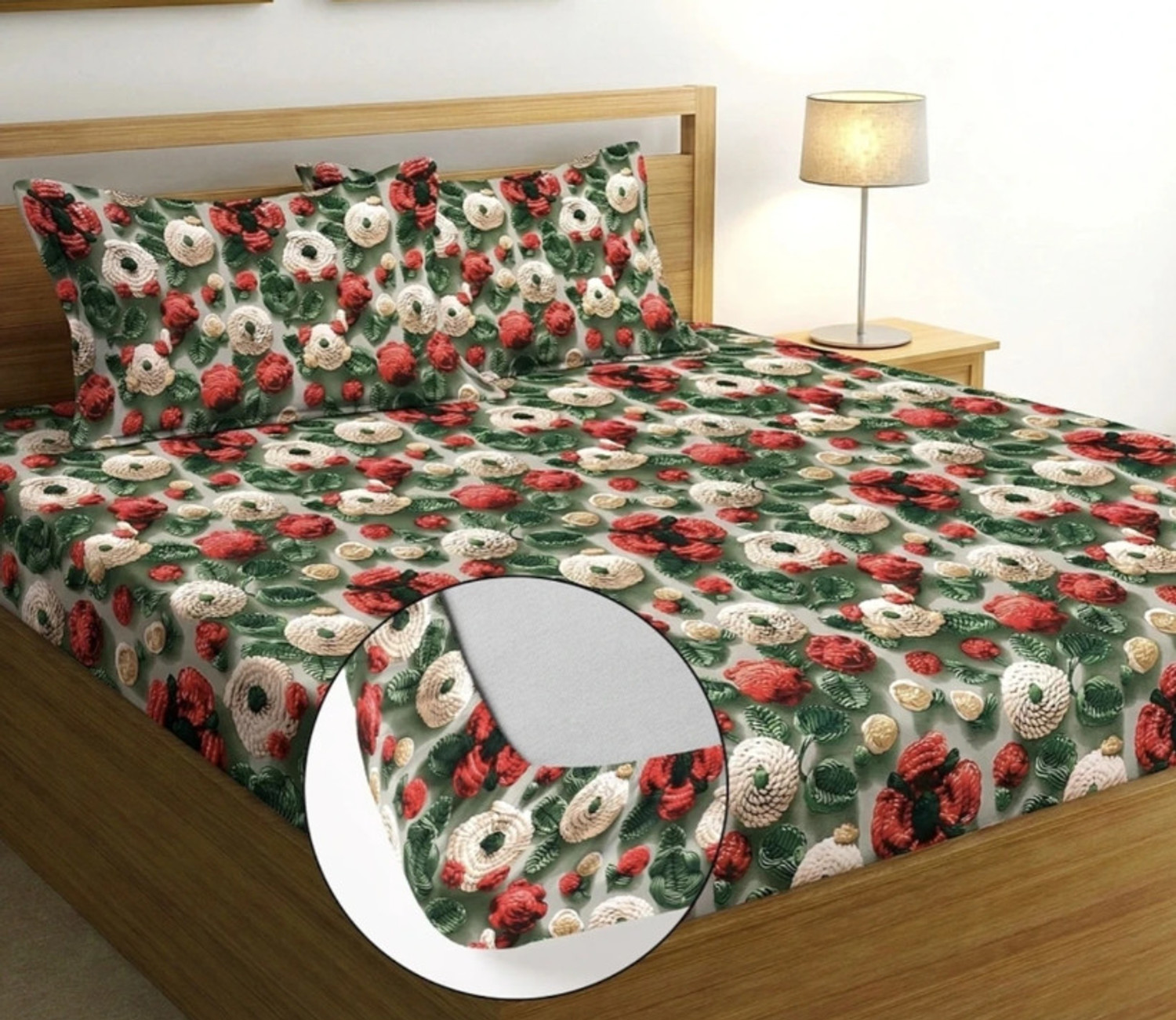 Image of TrueBuy Cotton Double Fitted (Elastic) 320 TC Floral 1 Bedsheet
