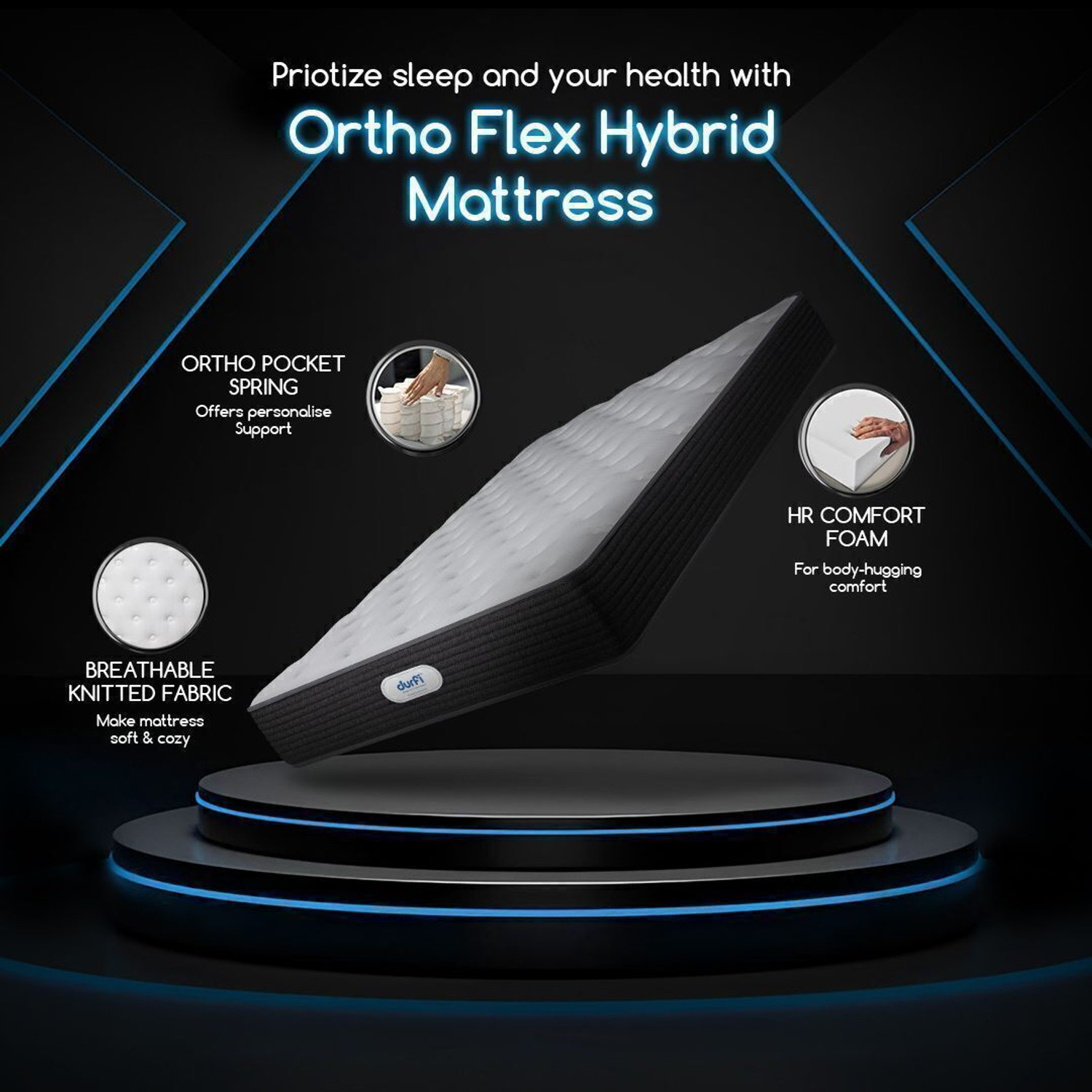 Image of Durfi Ortho Flex Hybrid 6 inch Queen Pocket Spring Mattress