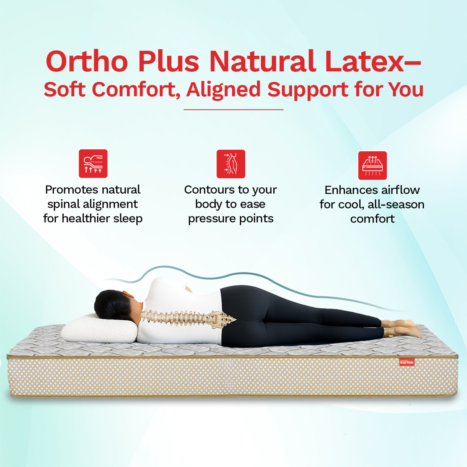 Image of KURLON Orthopedic Plus Natural Latex, Acuprofile Tech, Quilted Top, Back Support, 8 inch Single High Resilience (HR) Foam Mattress
