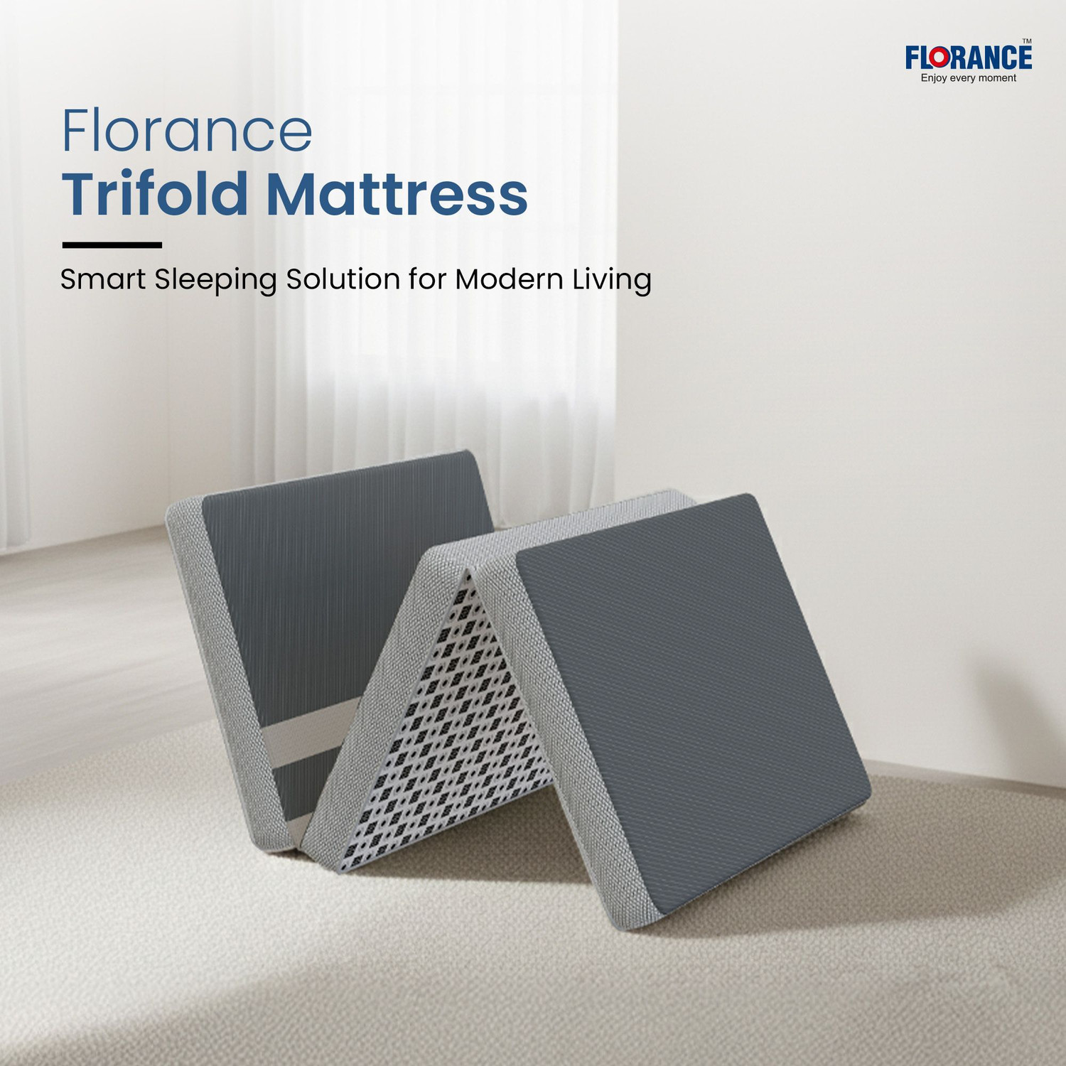 Image of Florance Tri-Fold Folding Mattress | Portable Bed for Travel, Camping & Guest Use 4 inch King High Resilience (HR) Foam Mattress
