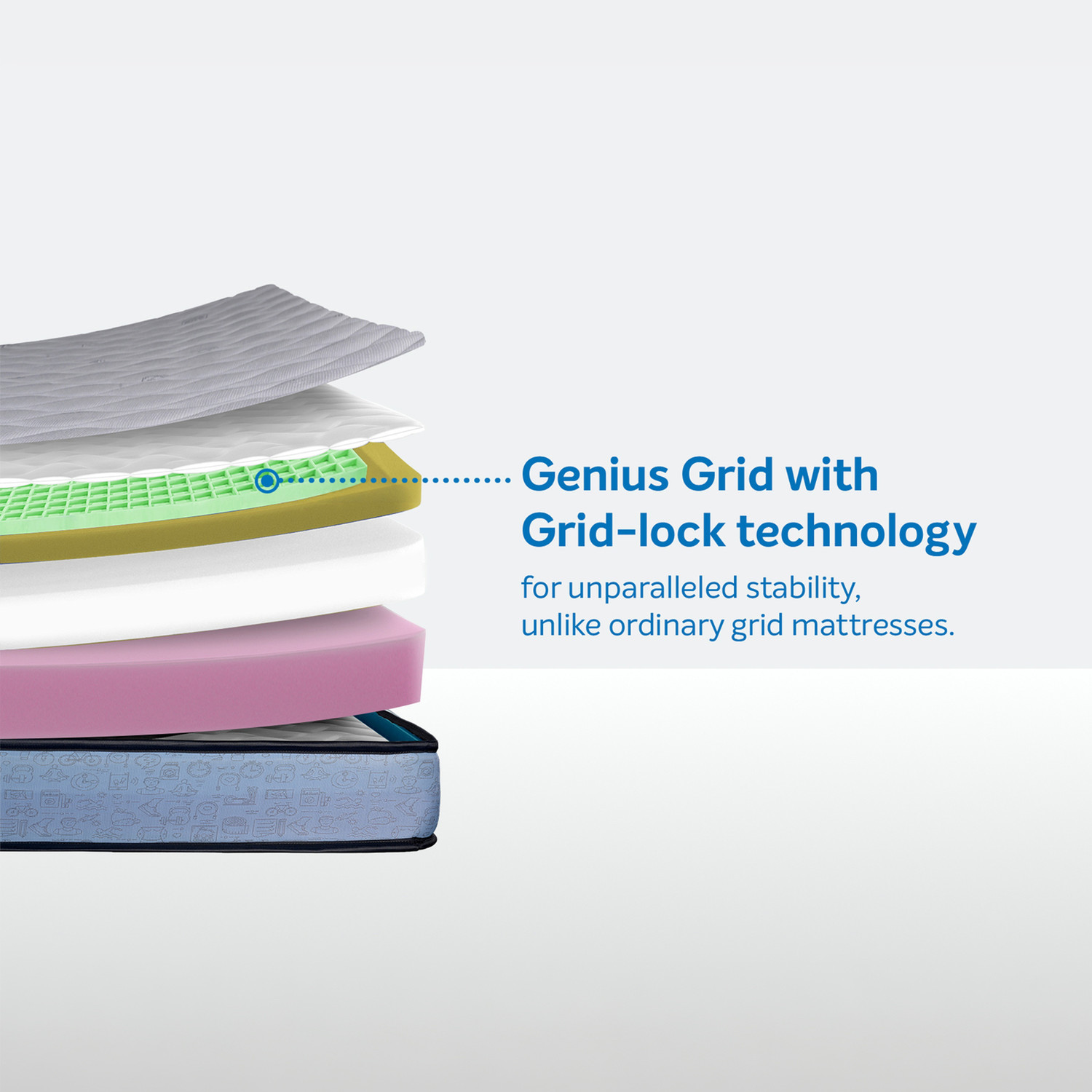 Image of Sleepwell Ortho Genius Grid, Medium Firm, Anti-Mite, Anti-Microbial, 10 Yr Warranty, 8 inch King High Density (HD) Foam Mattress