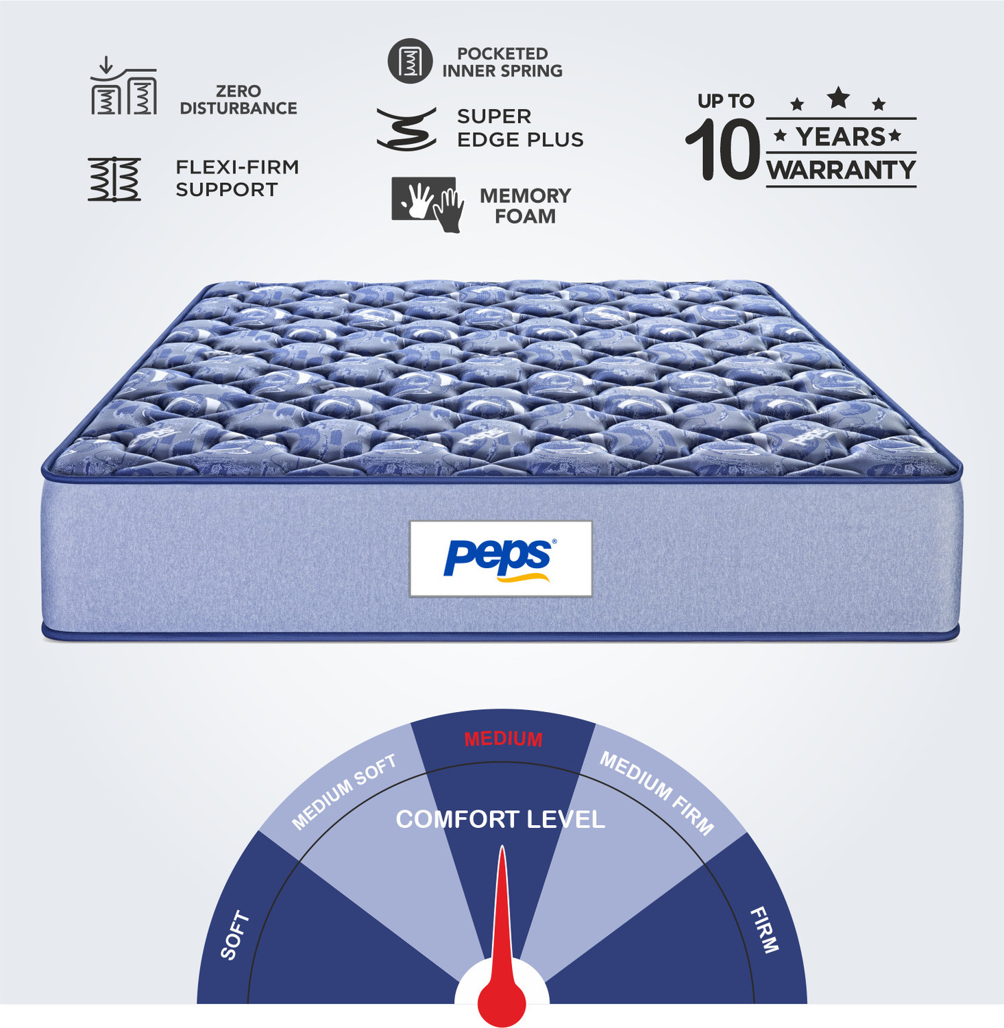 Image of PEPS Springkoil Ortho Luxe Anti-Microbial Multi-Layered Comfort 8 inch Queen Hybrid Memory Foam and Pocket Spring Mattress
