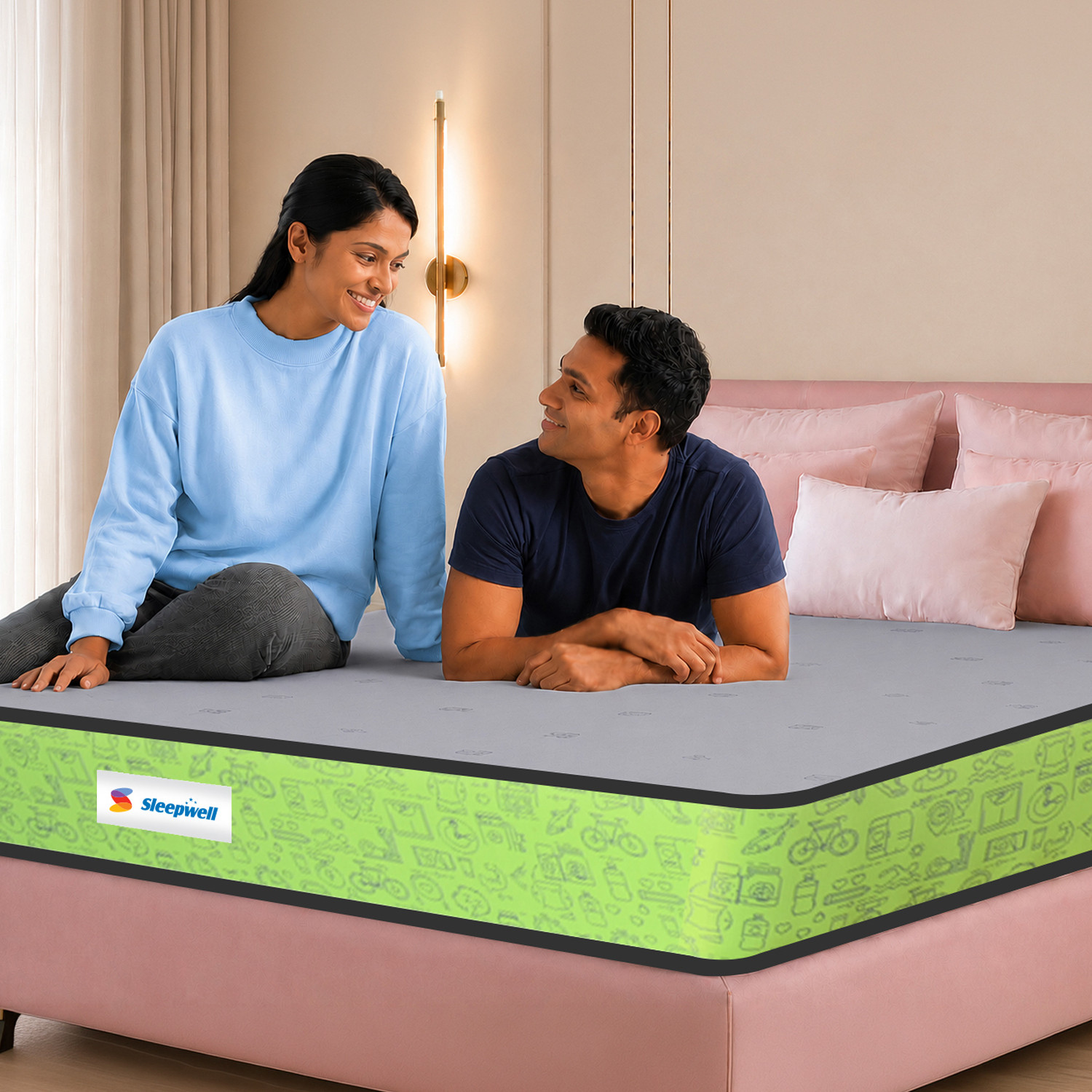 Image of Sleepwell Ortho Nirvana, Medium Firm, Orthopedic Support, Anti-Microbial, 5 Yr Warranty, 4 inch King High Resilience (HR) Foam Mattress