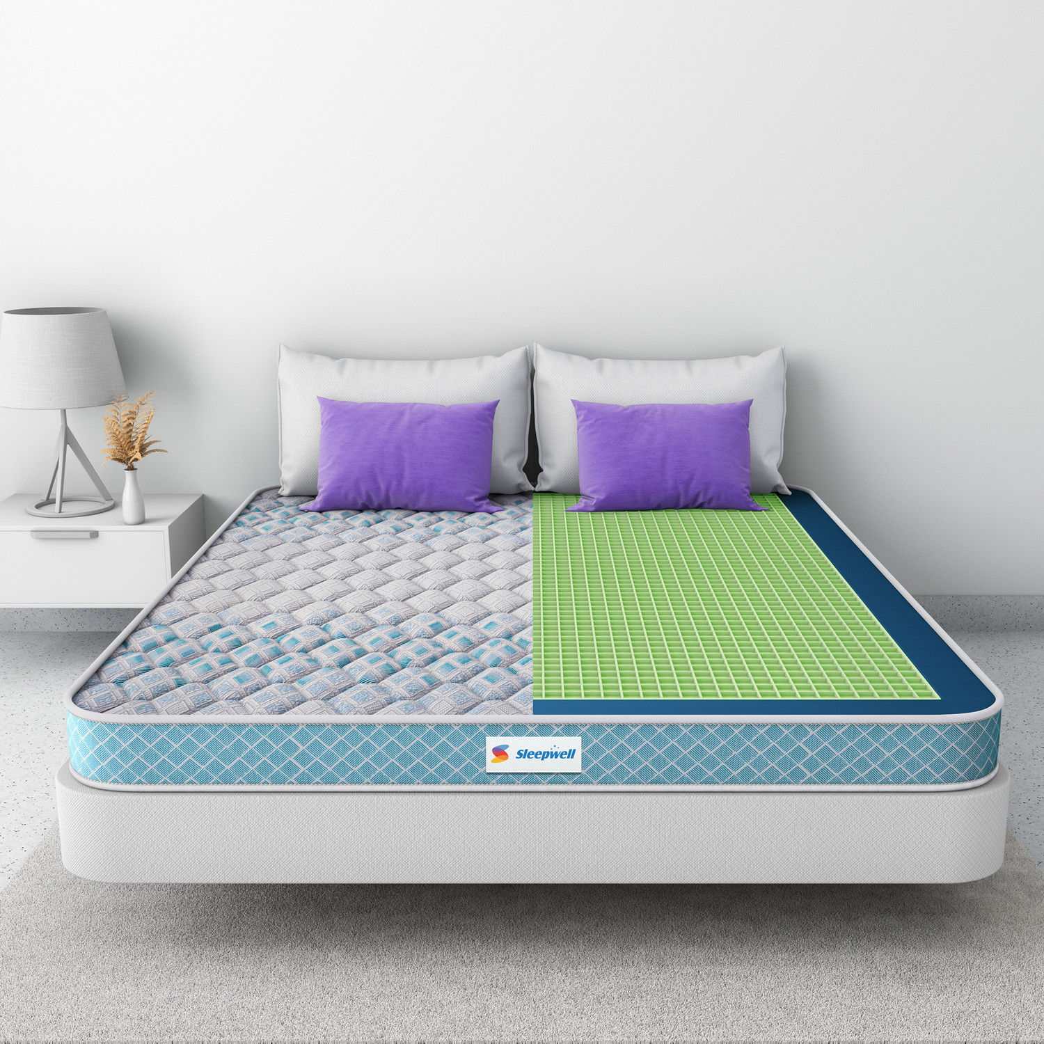 Image of Sleepwell ProGrid,Grid Tech, 3400+ air Channels,Double-Layered Quiltec Foam,Anti-Microbial 8 inch King High Resilience (HR) Foam Mattress