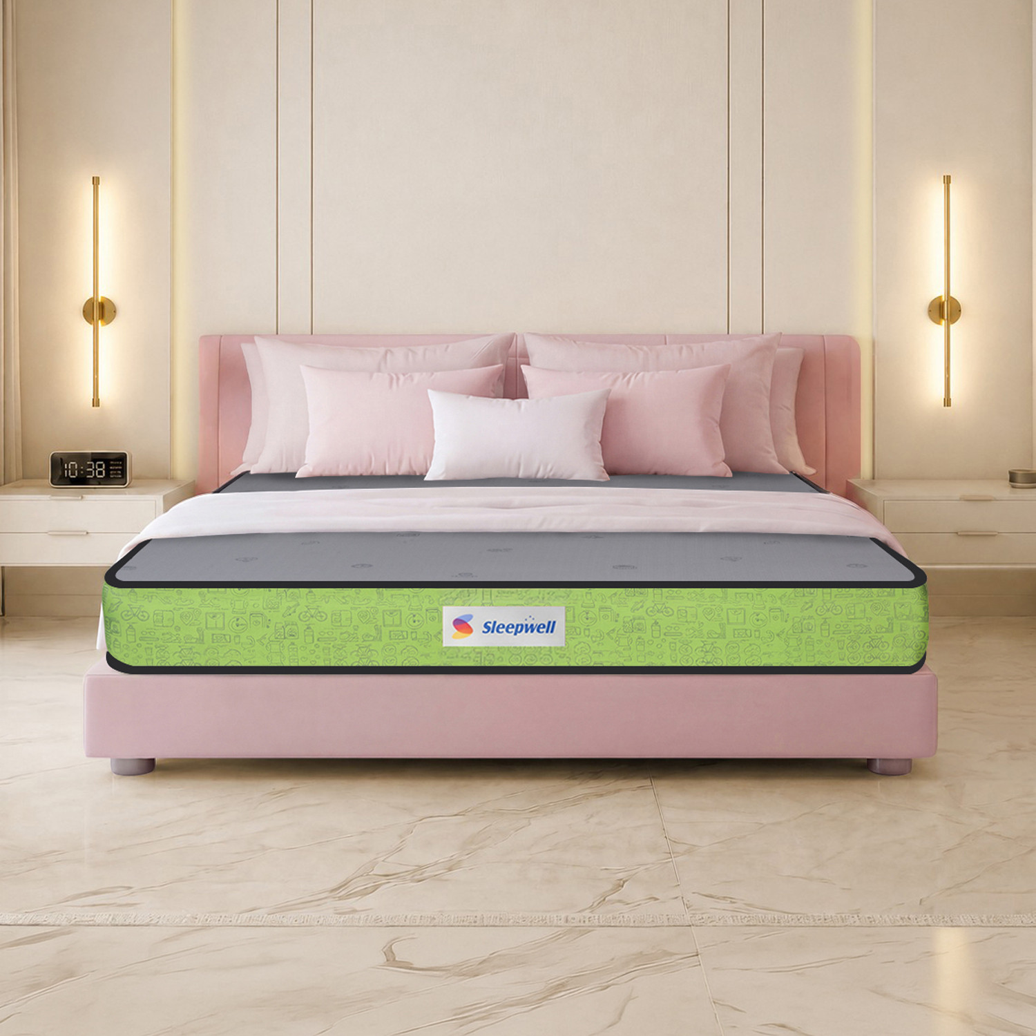 Image of Sleepwell Ortho Nirvana, Medium Firm, Orthopedic Support, Anti-Microbial, 5 Yr Warranty, 4 inch King High Resilience (HR) Foam Mattress