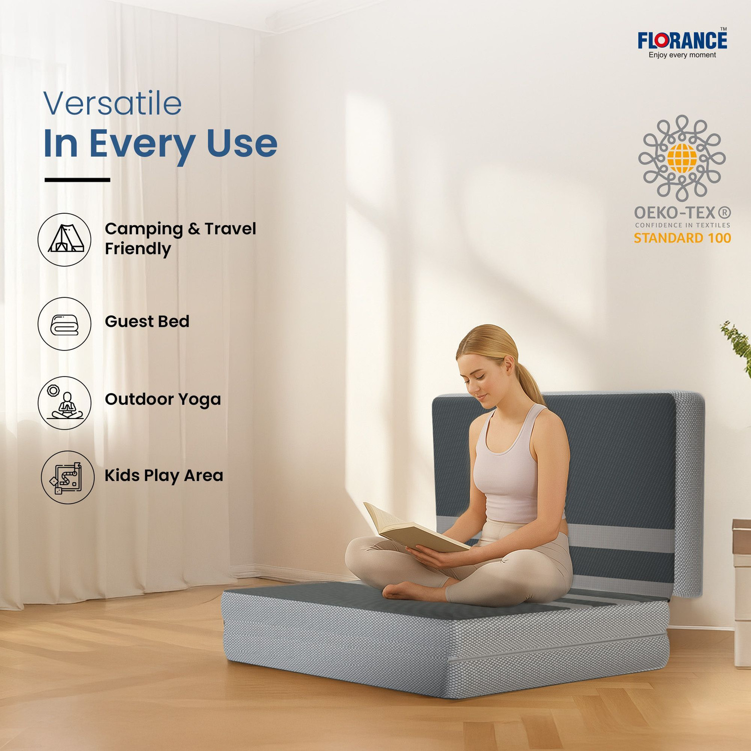 Image of Florance Tri-Fold Folding Mattress | Portable Bed for Travel, Camping & Guest Use 4 inch King High Resilience (HR) Foam Mattress