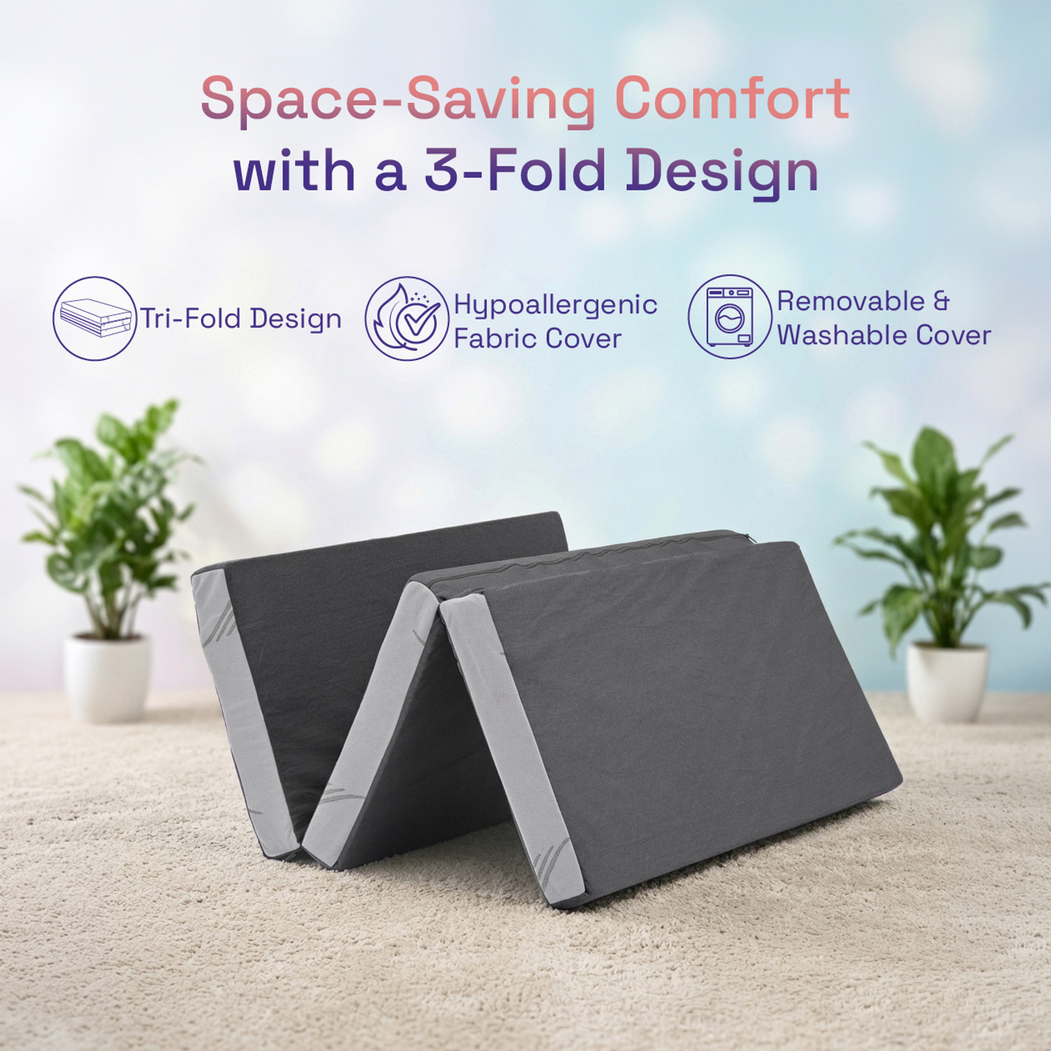 Image of Wakefit Flexagon Trifold Pro 4 inch Single High Resilience (HR) Foam Mattress