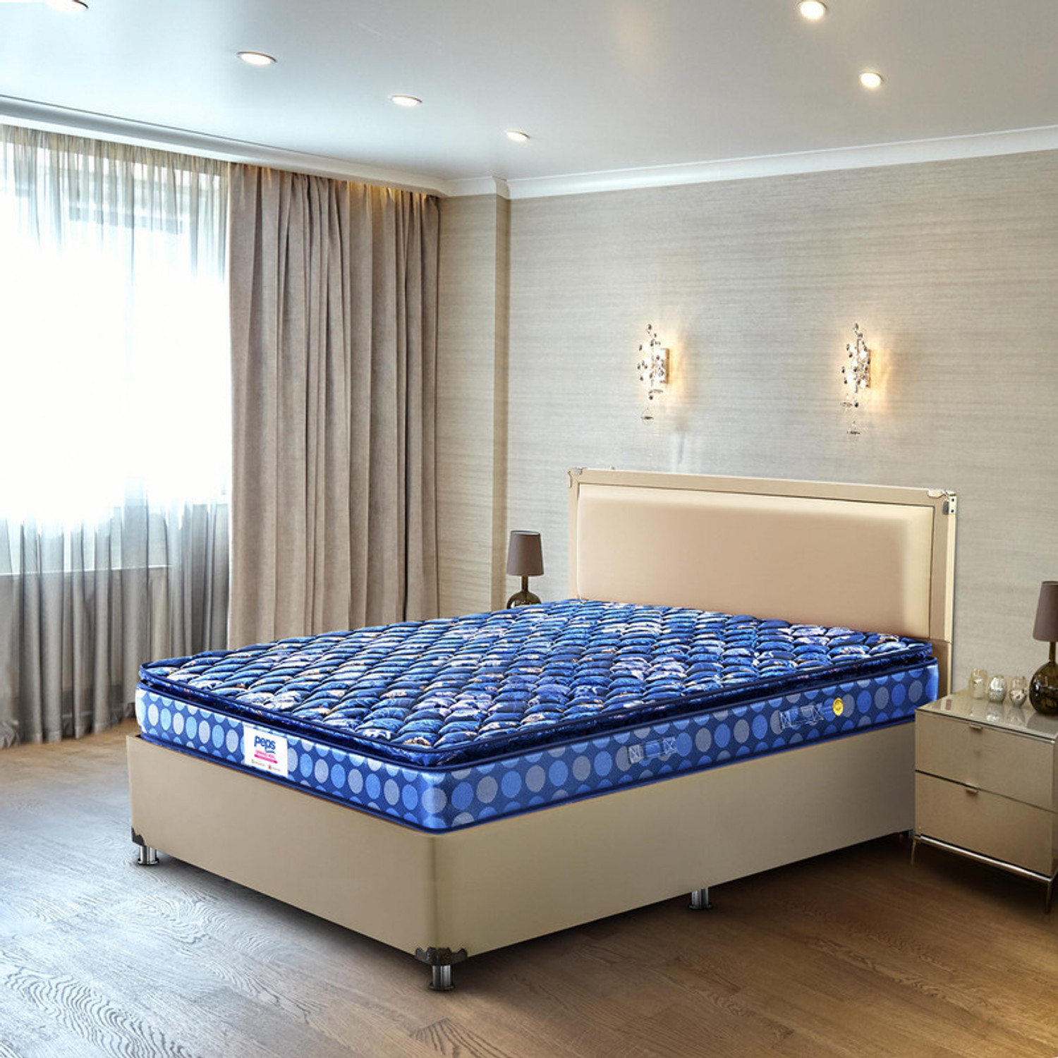 Image of PEPS Springkoil Durable PU Foam Quilt, Medium Firm Back Support, Dark Blue 10 inch Single Bonnell Spring Mattress