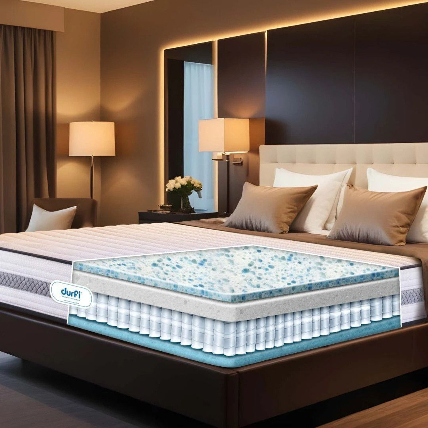 Image of Durfi Hybrid Cotton Candy Memory Foam CertiPUR-US Certified 8 inch Single Pocket Spring Mattress