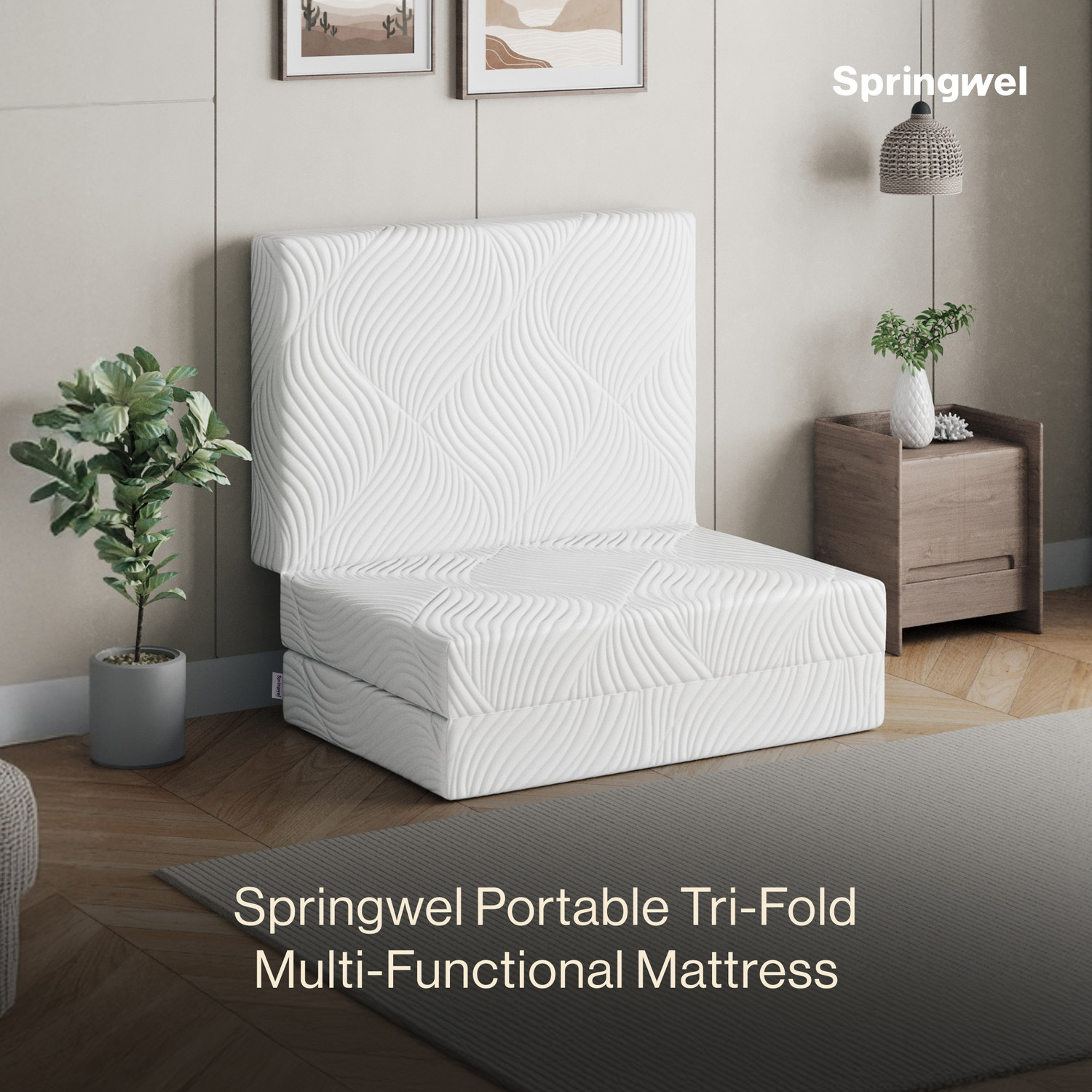 Image of SPRINGWEL Tri-fold Portable Mattress, Anti-skid Base, Washable cover 4 Inch HD Foam single 4 inch Single High Density (HD) Foam Mattress