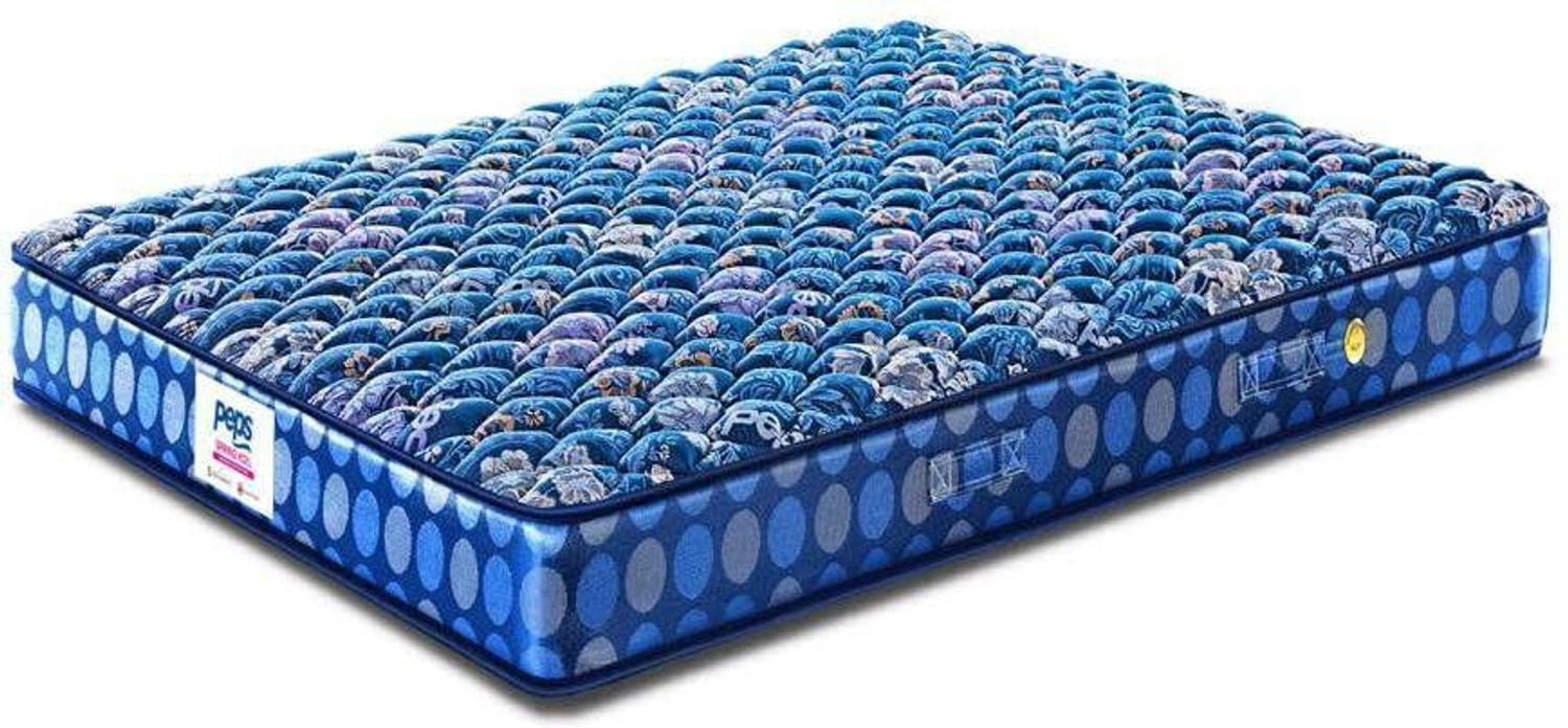 Image of PEPS Springkoil Durable PU Foam Quilt, Medium Firm Back Support, Dark Blue 6 inch Queen Bonnell Spring Mattress
