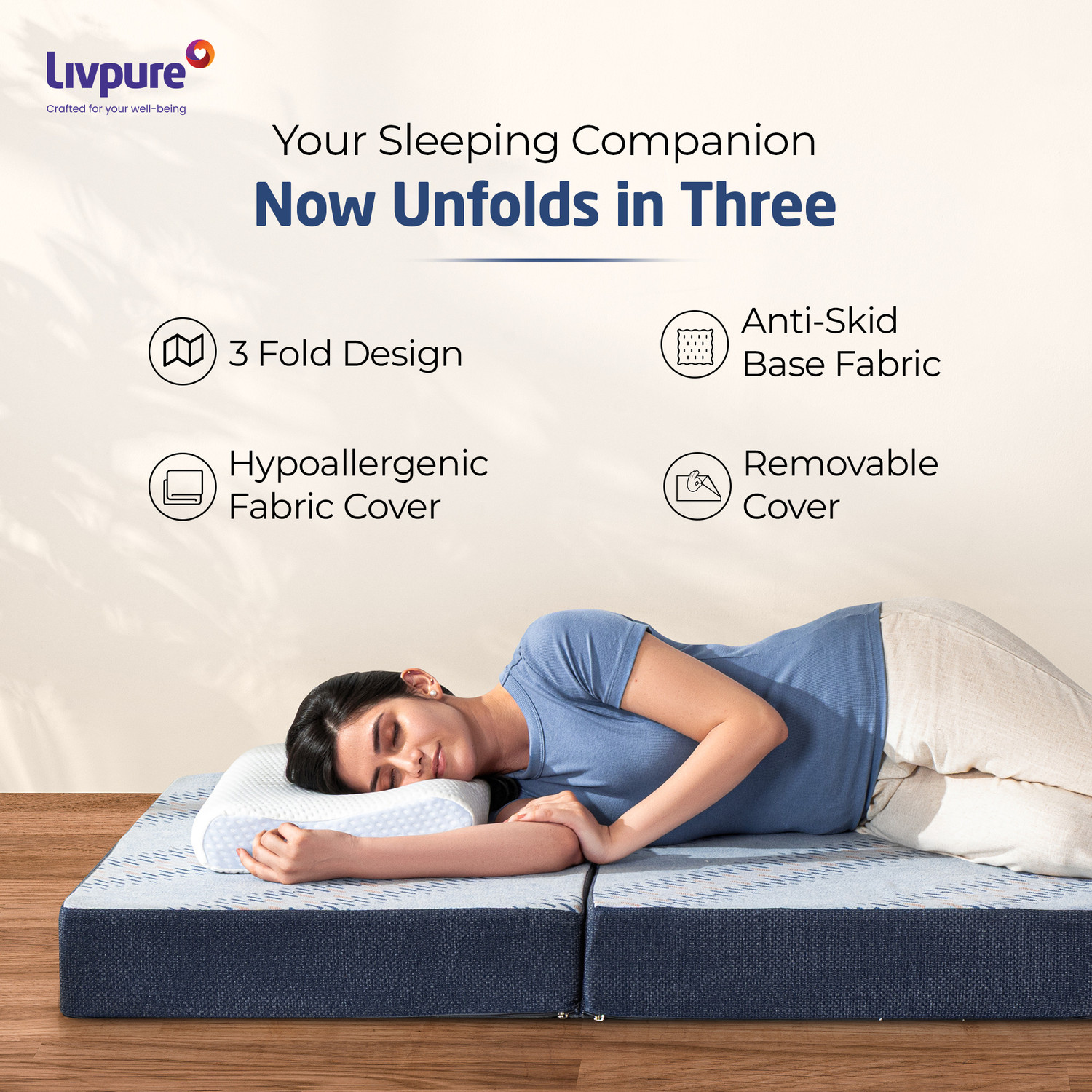 Image of Livpure Smart Tri Fold Mattress 3 inch Single Natural Latex Mattress