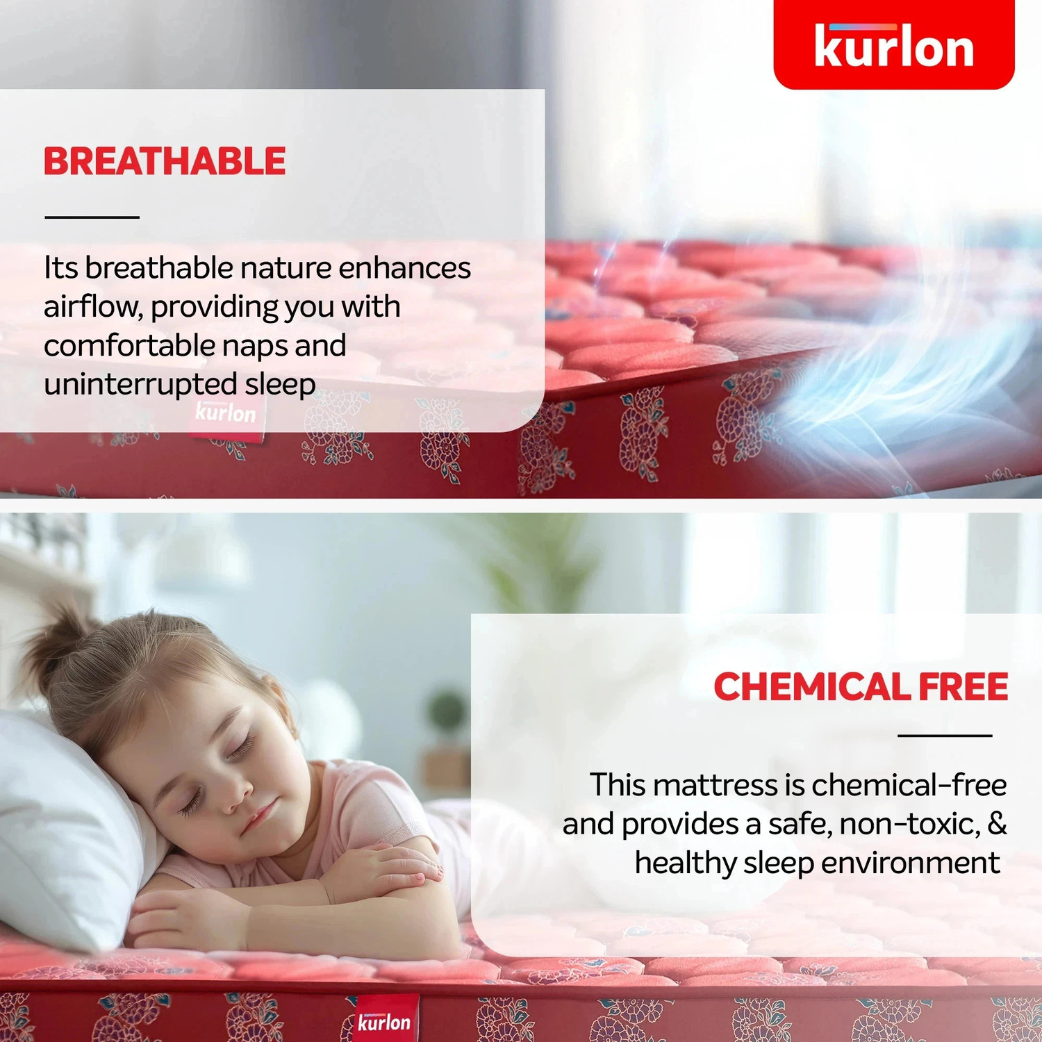 Image of KURLON Rutile, Natural Rubberised Coir Pad, Breathable,Natural Cooling, PU Quilted Top 5 inch Single Coir Mattress