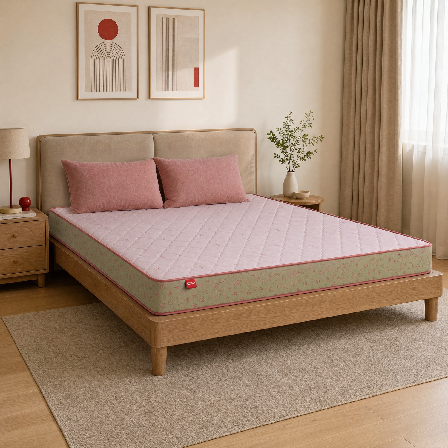 Image of KURLON Ortho Natural Grid, Firm, Adaptive Back Support, 10 Yr Warranty, 6 inch Double High Resilience (HR) Foam Mattress