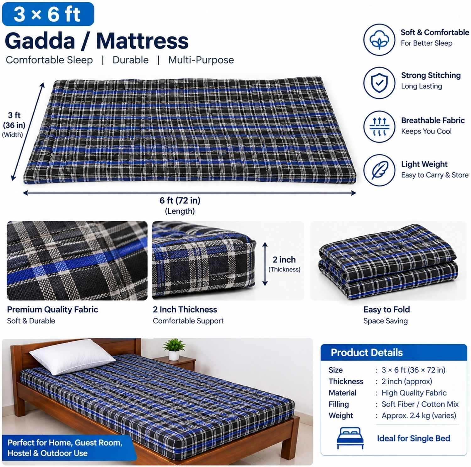 Image of Samreen matters 1705 5 inch Single Cotton Mattress