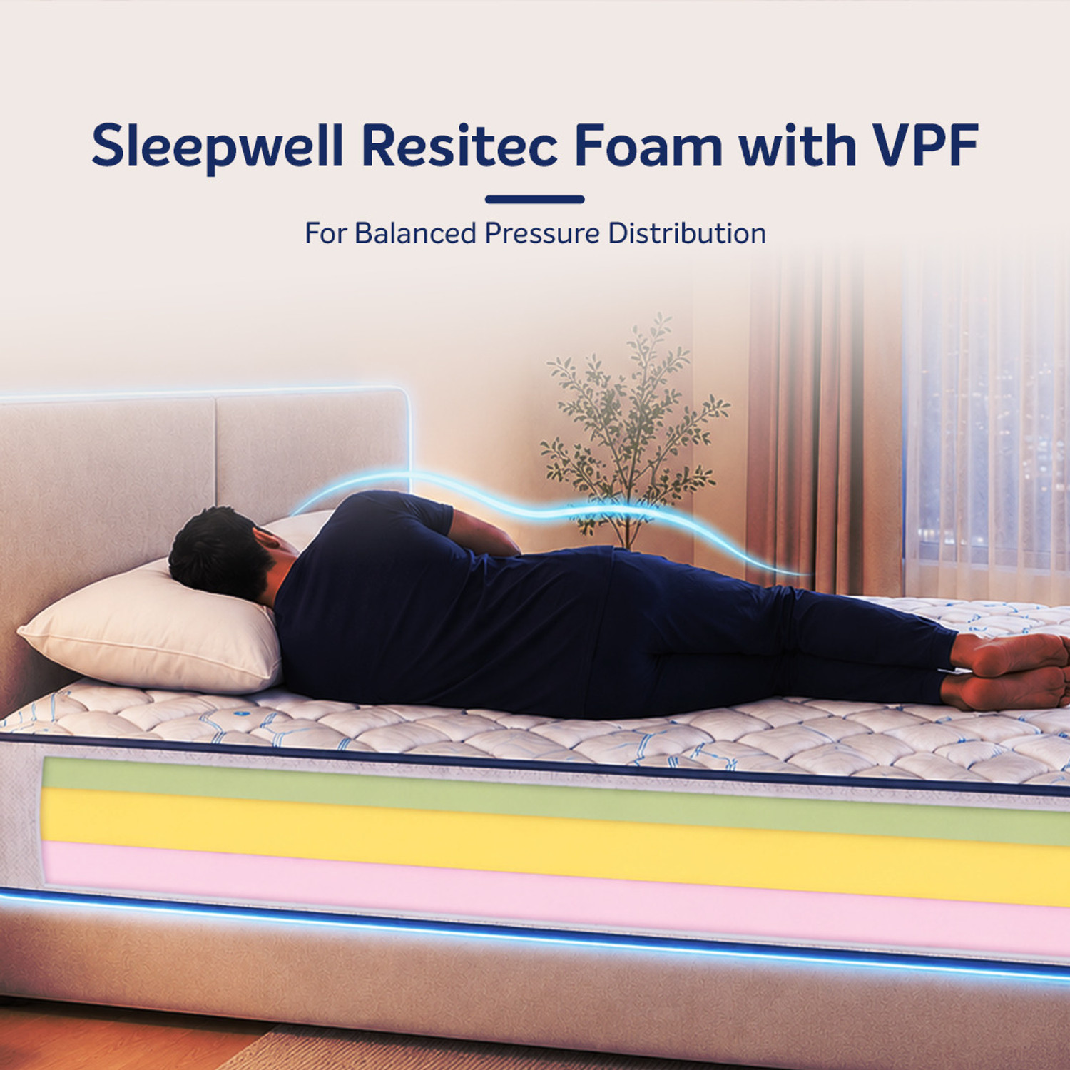 Image of Sleepwell Nexa Plus Premium, Medium Firm, Anti-Skid Bottom, Antimicrobial, 12 Yr Warranty, 6 inch King Memory Foam Mattress