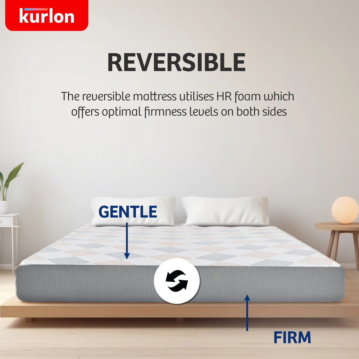 Image of KURLON Dual Reversible Mattress, Soft & Firm Support 4 inch Single High Resilience (HR) Foam Mattress