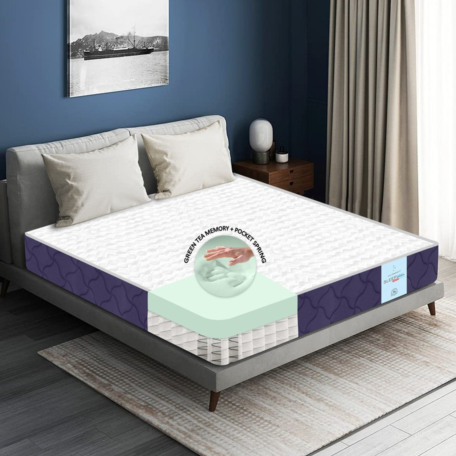 Image of SLEEP SPA MEMOSPRING Green Tea Icy Cool Fabric with HerbFRESH TECHNOLOGY 6 inch Single Pocket Spring Mattress