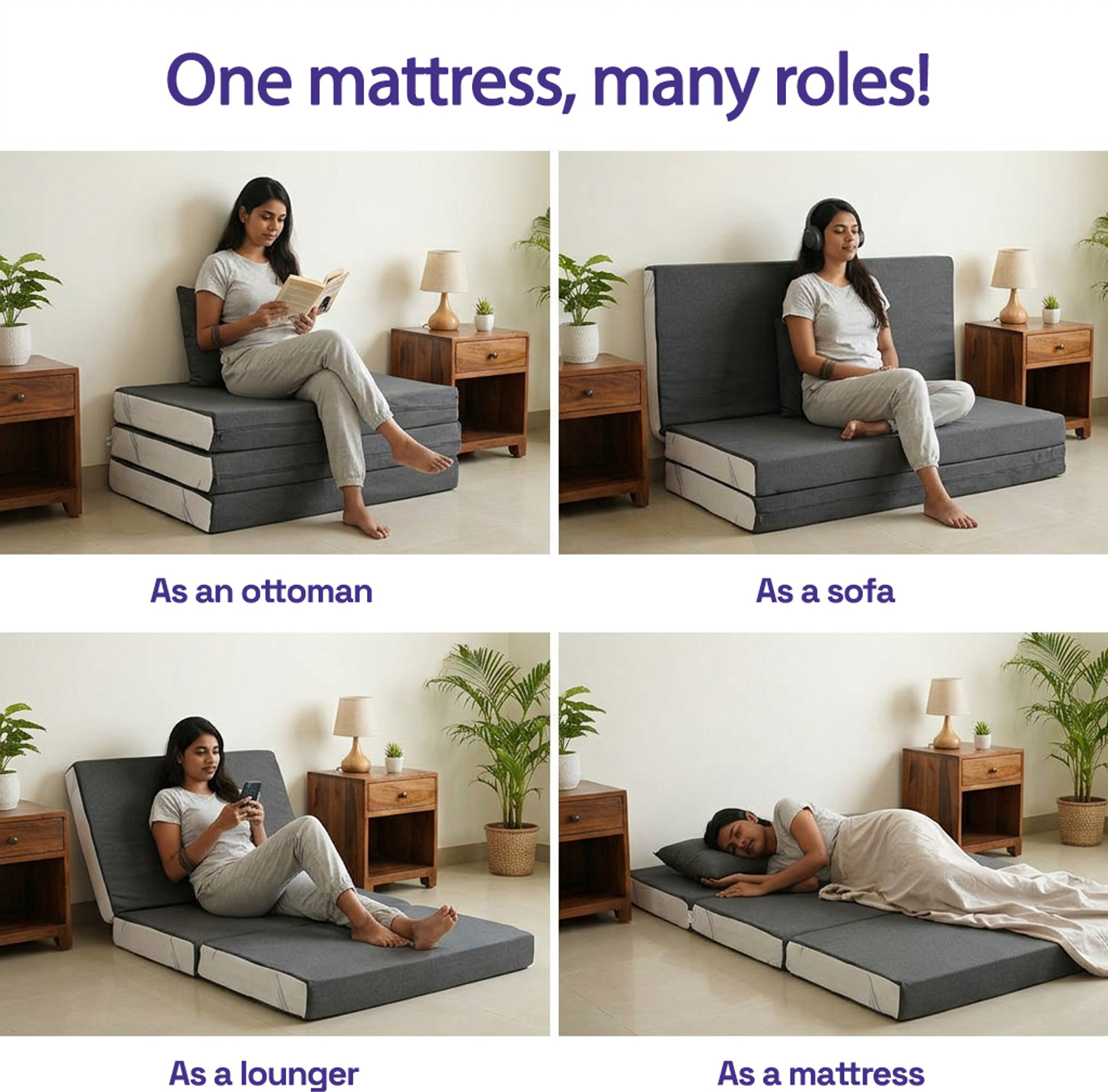 Image of Wakefit Flexagon Trifold Pro 4 inch Single High Resilience (HR) Foam Mattress
