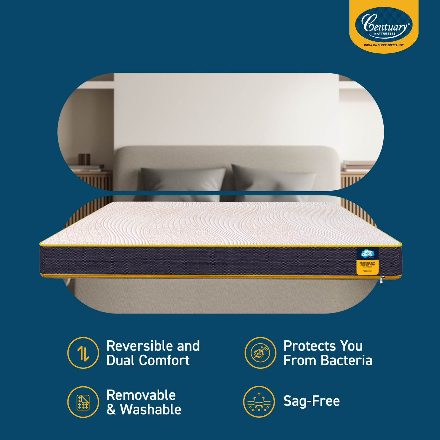 Image of Centuary Reversible, Hard & Soft 5 inch Single High Resilience (HR) Foam Mattress