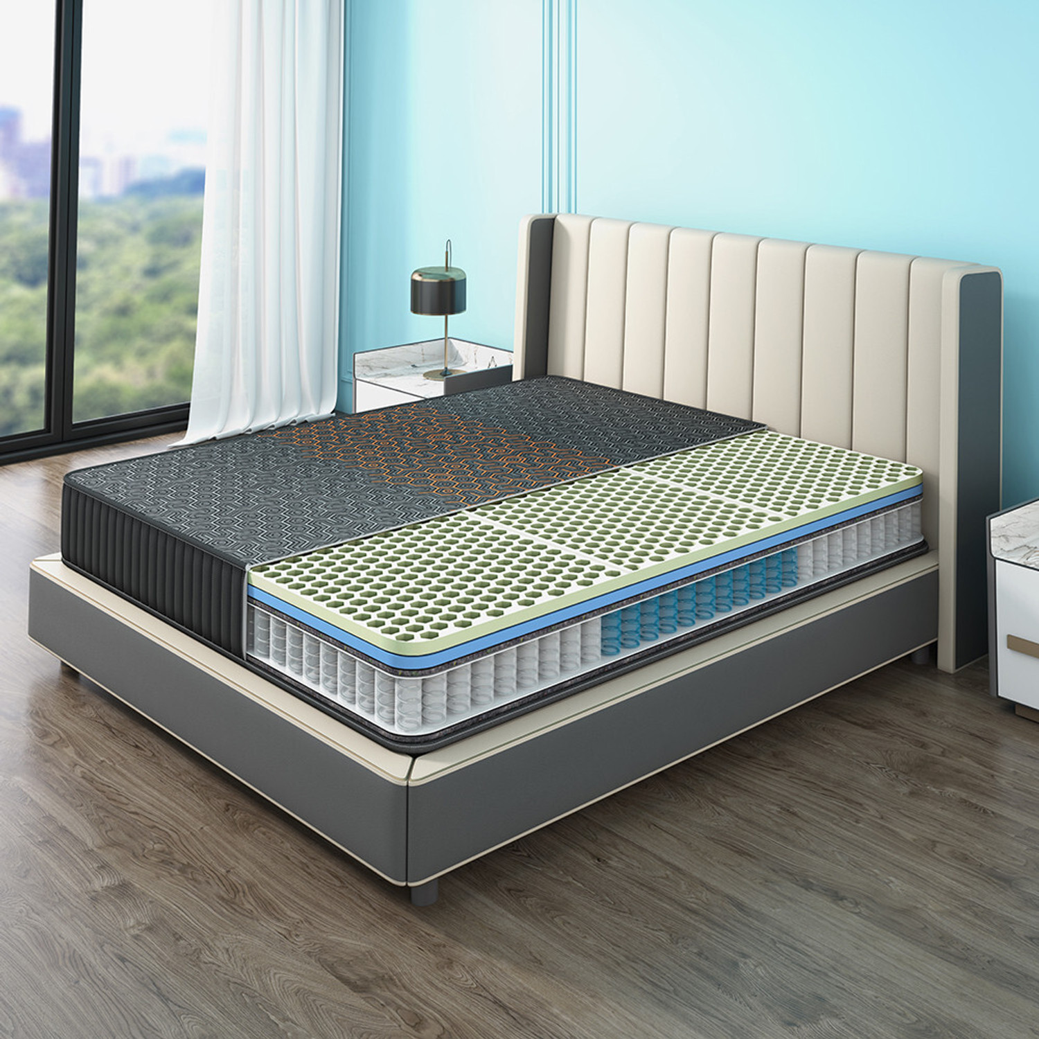 Image of Sleepyhead Technic Hybrid Designed by Duroflex - 3 Zone 6D Hexagon Grid, 3K+ Air Pockets 8 inch Single Pocket Spring Mattress