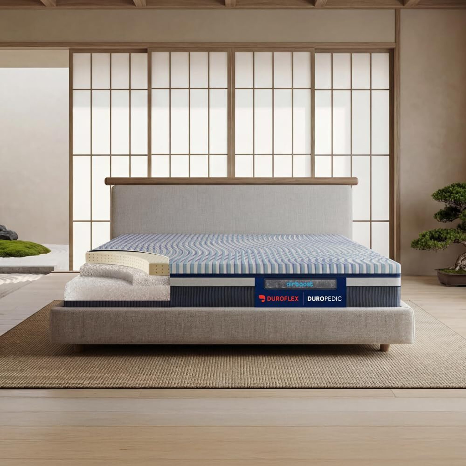 Image of Duroflex Duropedic Airboost 6.8 AI Pro - Dual Firmness Orthopedic Mattress with Neo Latex 8 inch King High Resilience (HR) Foam Mattress