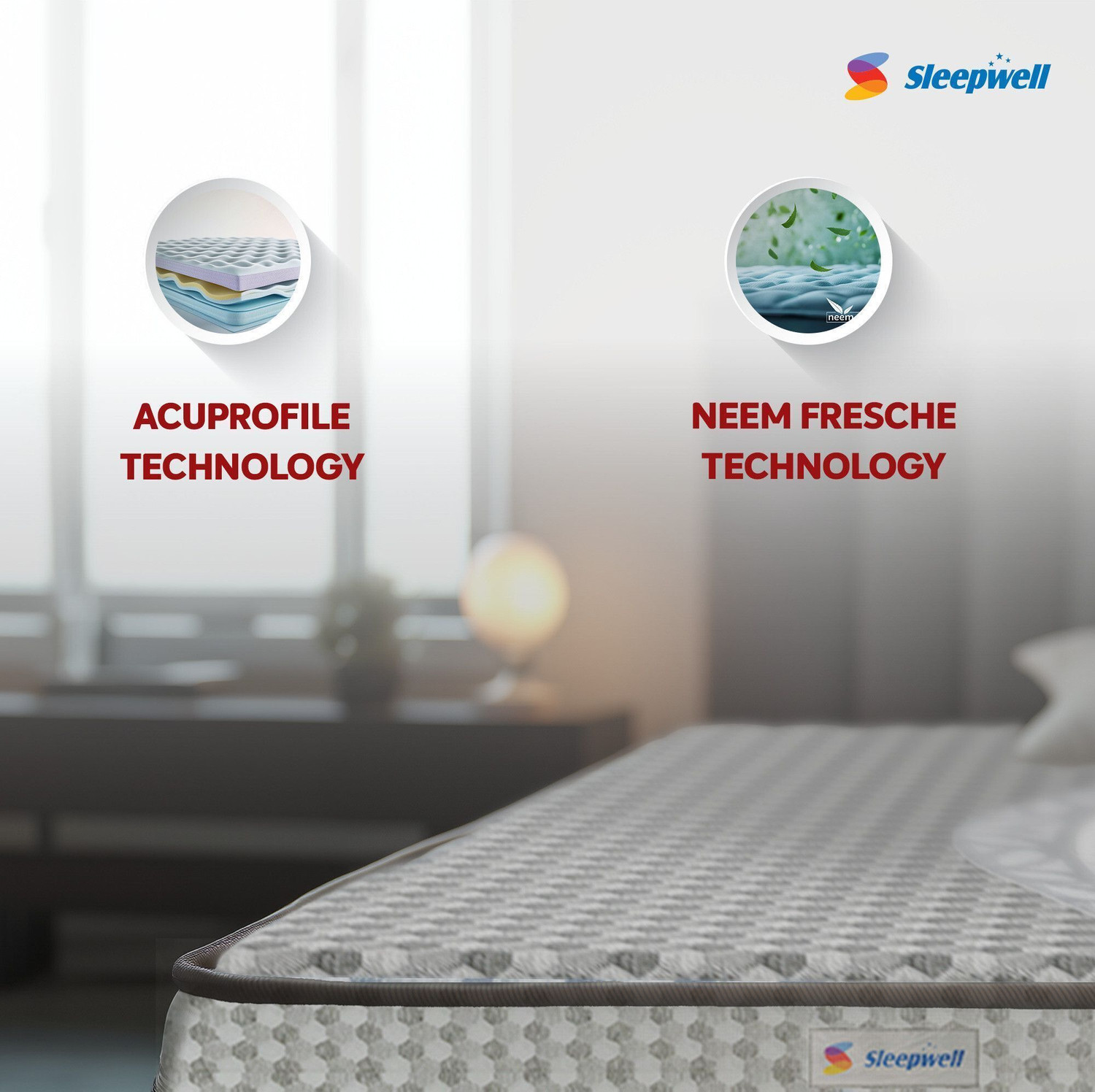 Image of Sleepwell Stargold,Medium Firm, Acuprofile & Anti- Sag Technology, Neem Anti-Microbial 4 inch Single High Resilience (HR) Foam Mattress