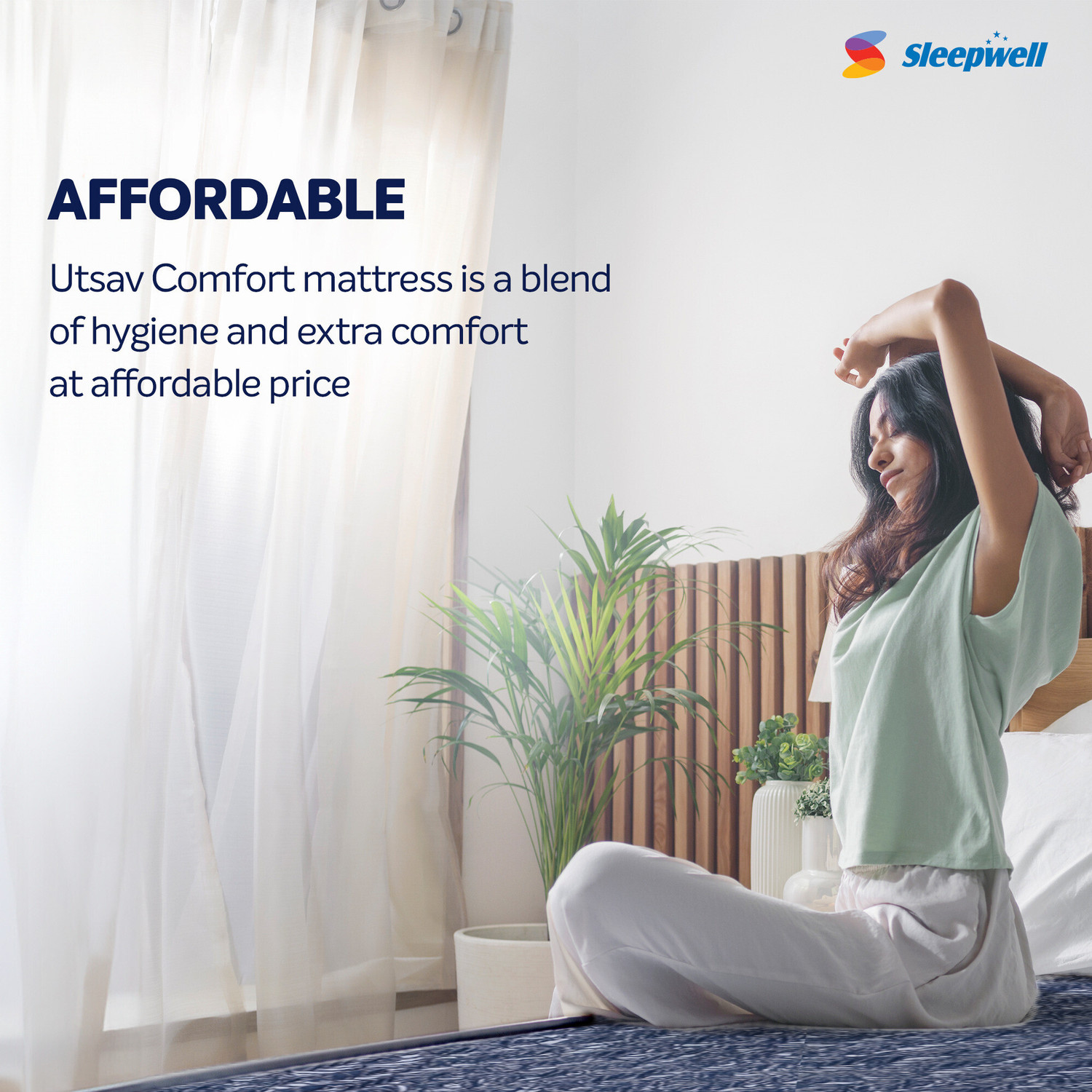 Image of Sleepwell Utsav Comfort, Quiltec Soft Top, Resitec Foam, Neem Anti-Microbial, Breathable 4 inch Queen High Resilience (HR) Foam Mattress
