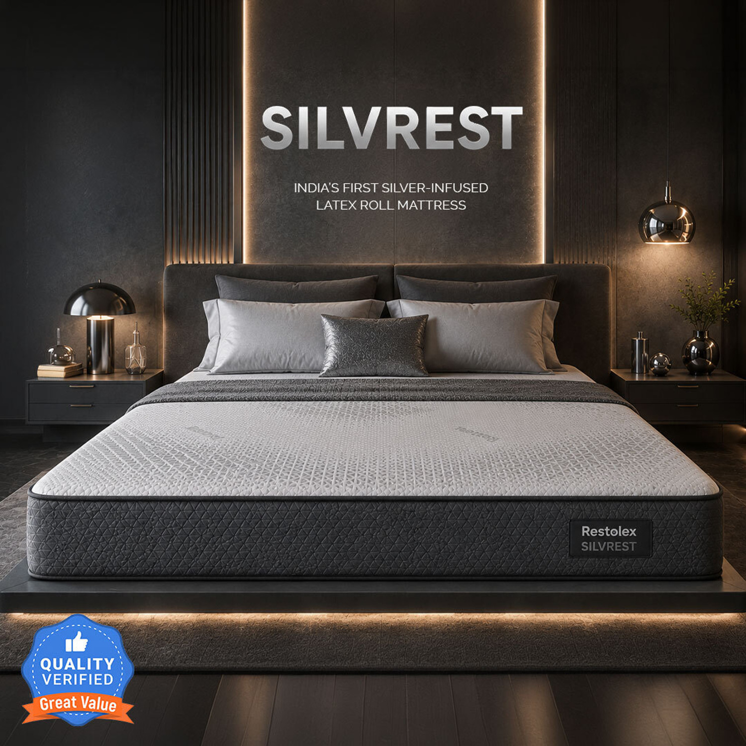 Image of Restolex SilvRest-India's First Silver-Infused with 7-Zone Orthopedic Support Roll-Pack 6 inch King Natural Latex Mattress