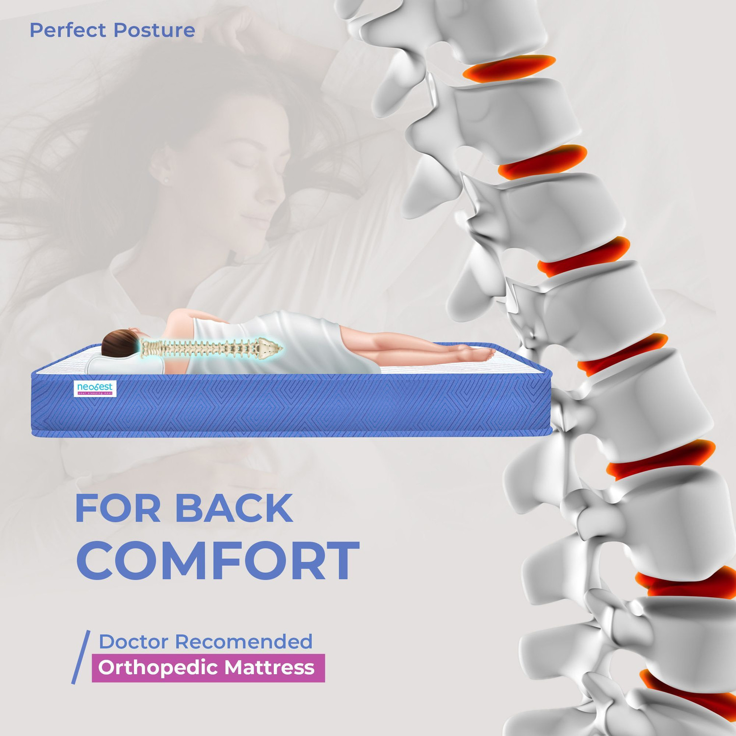 Image of Neobest 5-Layered Ortho Dual Deluxe HR & Re-Bonded 8 inch inch Queen High Resilience (HR) Foam Mattress