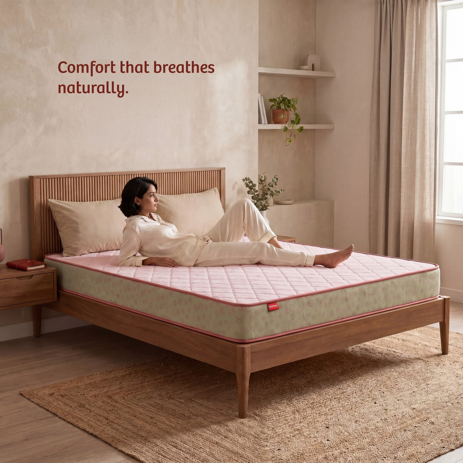 Image of KURLON Ortho Natural Grid, Firm, Adaptive Back Support, 10 Yr Warranty, 6 inch Double High Resilience (HR) Foam Mattress