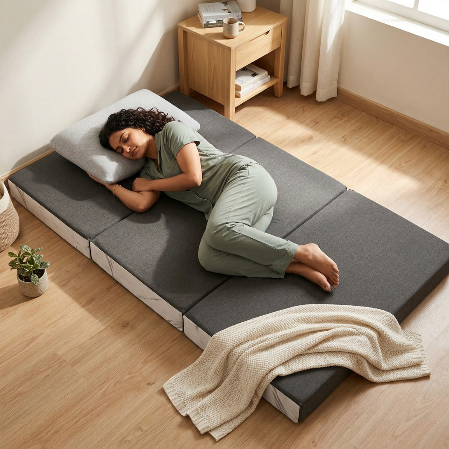 Image of Wakefit Flexagon Trifold Pro 4 inch Single High Resilience (HR) Foam Mattress