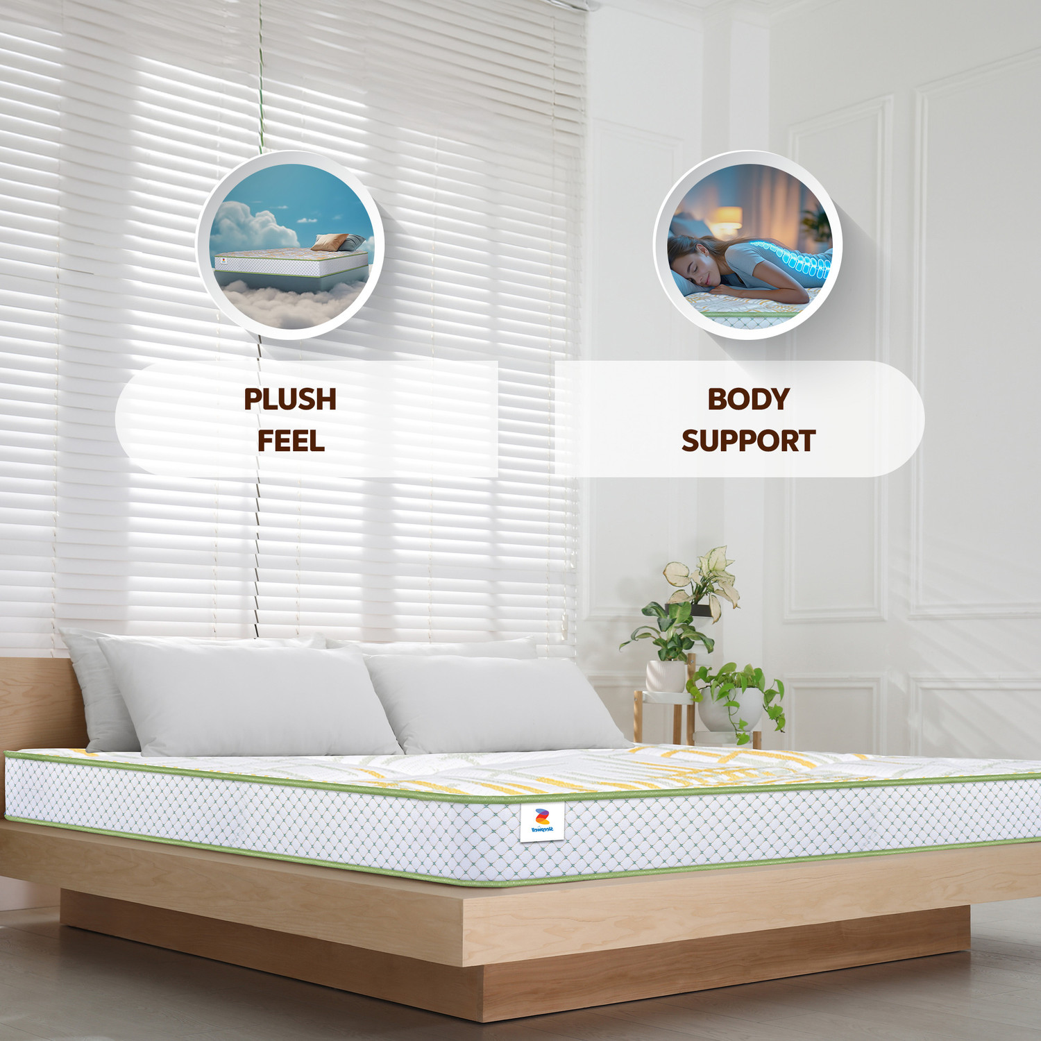 Image of Sleepwell Spinetech Classic,3-Zoned Profiled Resitec Foam, Quilted Top, Natural Latex, 6 inch Queen High Resilience (HR) Foam Mattress