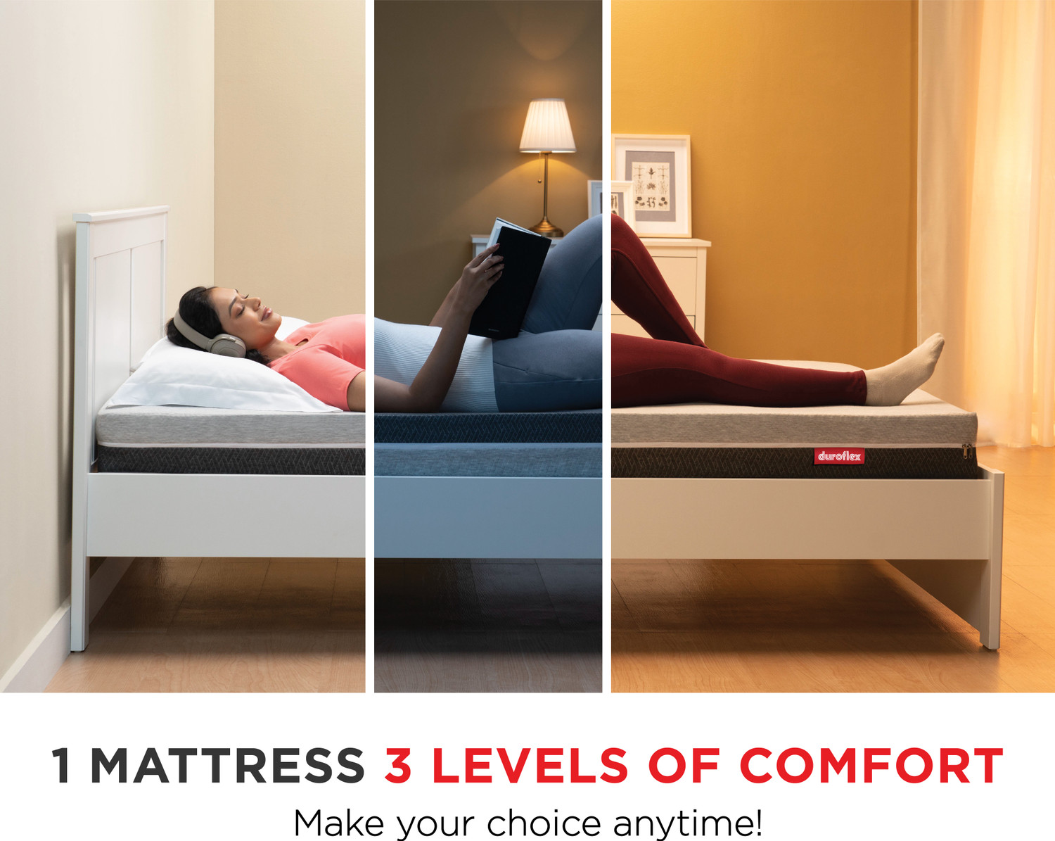 Image of Duroflex LiveIn Adapt Flippable with 3 Interchangeable Firmness Layers 5 inch Double High Resilience (HR) Foam Mattress
