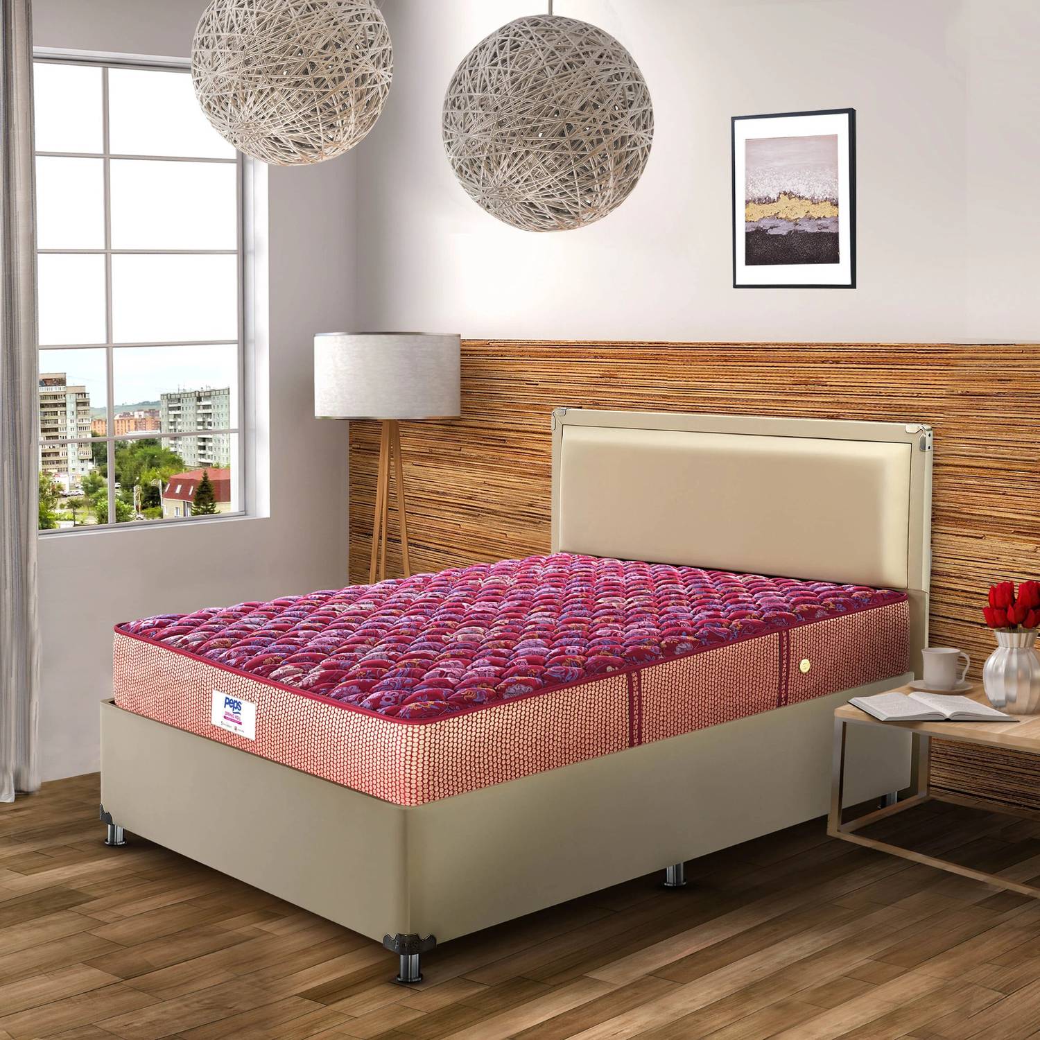 PEPS Springkoil Durable PU Foam Quilt, Medium Firm Back Support, Dark Blue 6 inch Single Bonnell Spring Mattress