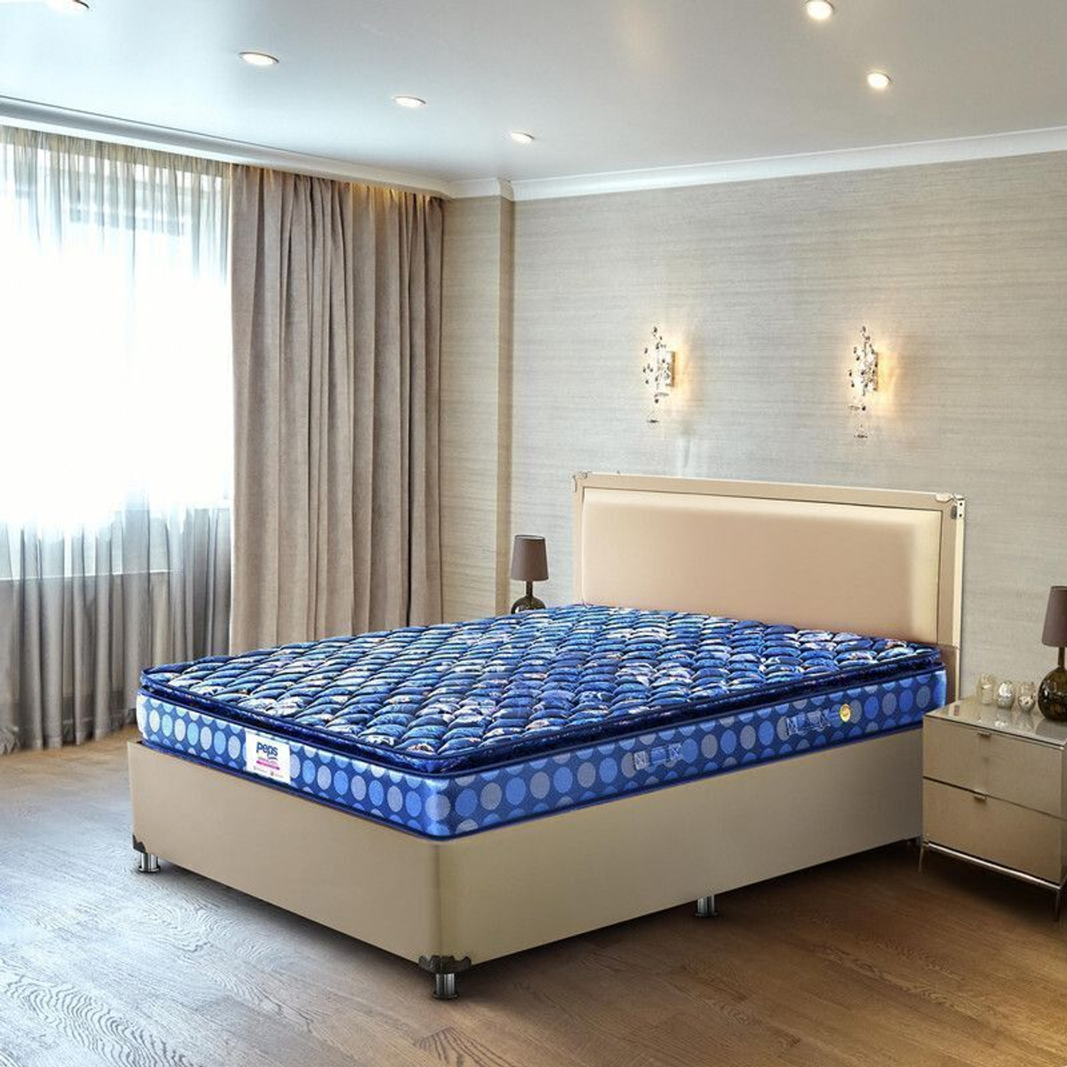 Image of PEPS Springkoil Durable PU Foam Quilt, Medium Firm Back Support, Dark Blue 10 inch Single Bonnell Spring Mattress