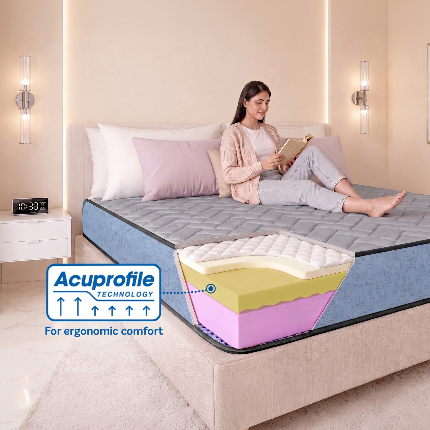 Image of Sleepwell Ortho Pro Latex, Medium Firm, Natural Latex, Anti-Microbial, 10 Yr Warranty, 6 inch King High Resilience (HR) Foam Mattress