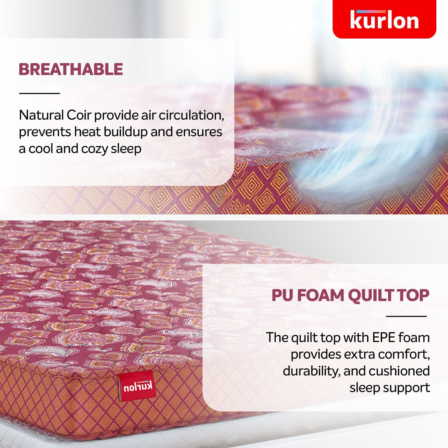 Image of KURLON Natural Rubberized Coir, Medium Firm Support 4 inch Single Coir Mattress