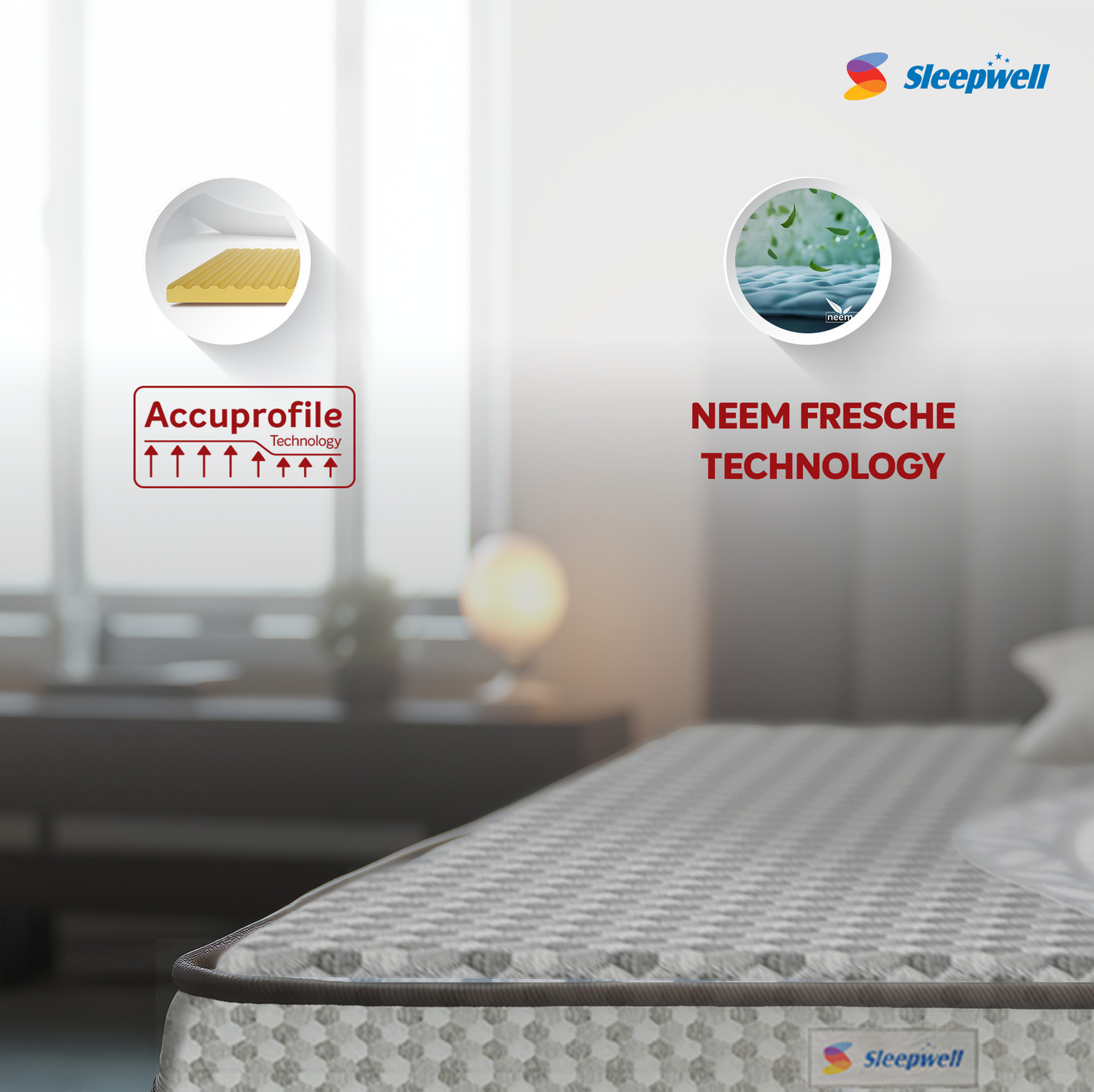 Image of Sleepwell Stargold,Medium Firm, Acuprofile & Anti- Sag Technology, Neem Anti-Microbial 5 inch King PU Foam Mattress