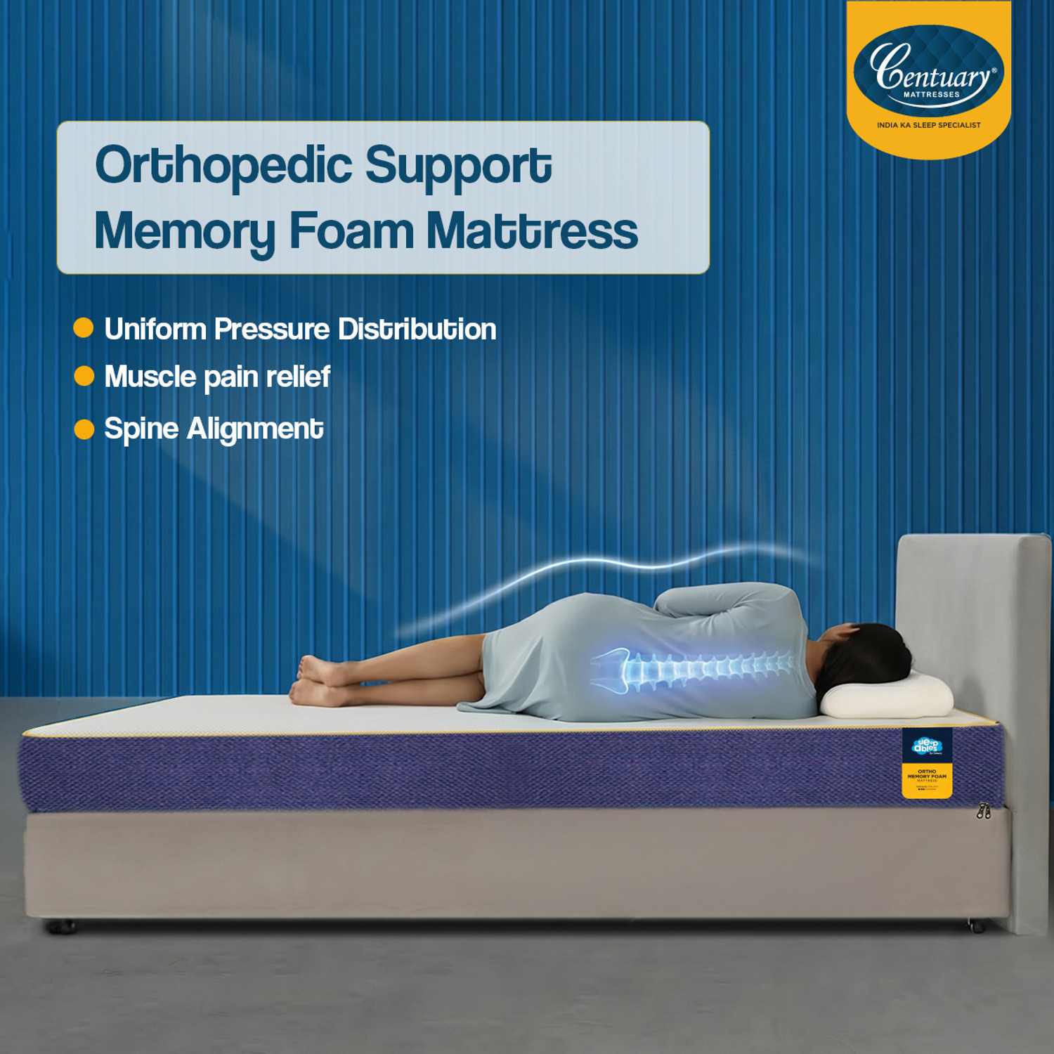 Image of Centuary Ortho-Sleepables, Memory Foam, Medium firm support 6 inch Single High Resilience (HR) Foam Mattress
