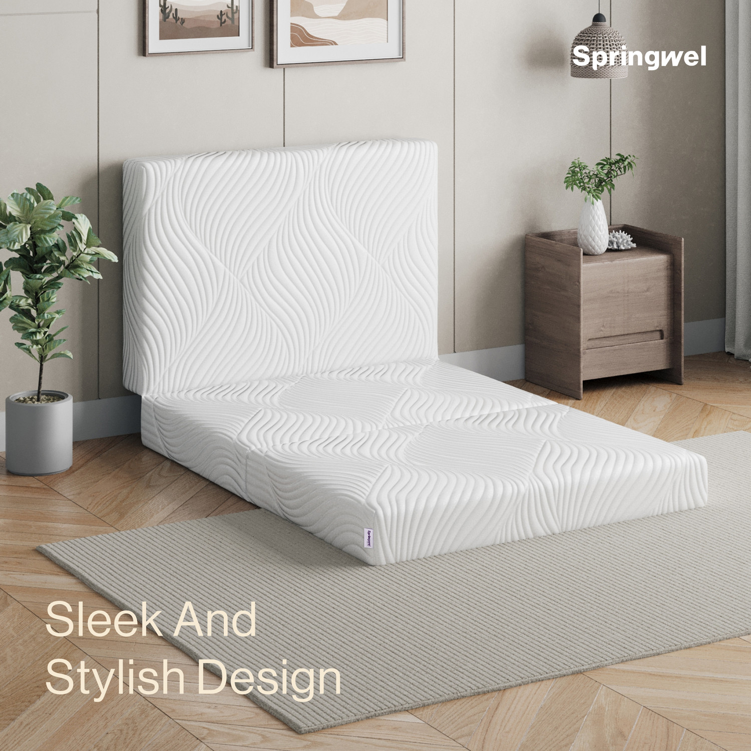 Image of SPRINGWEL Tri-fold Portable Mattress, Anti-skid Base, Washable cover 4 Inch HD Foam single 4 inch Single High Density (HD) Foam Mattress
