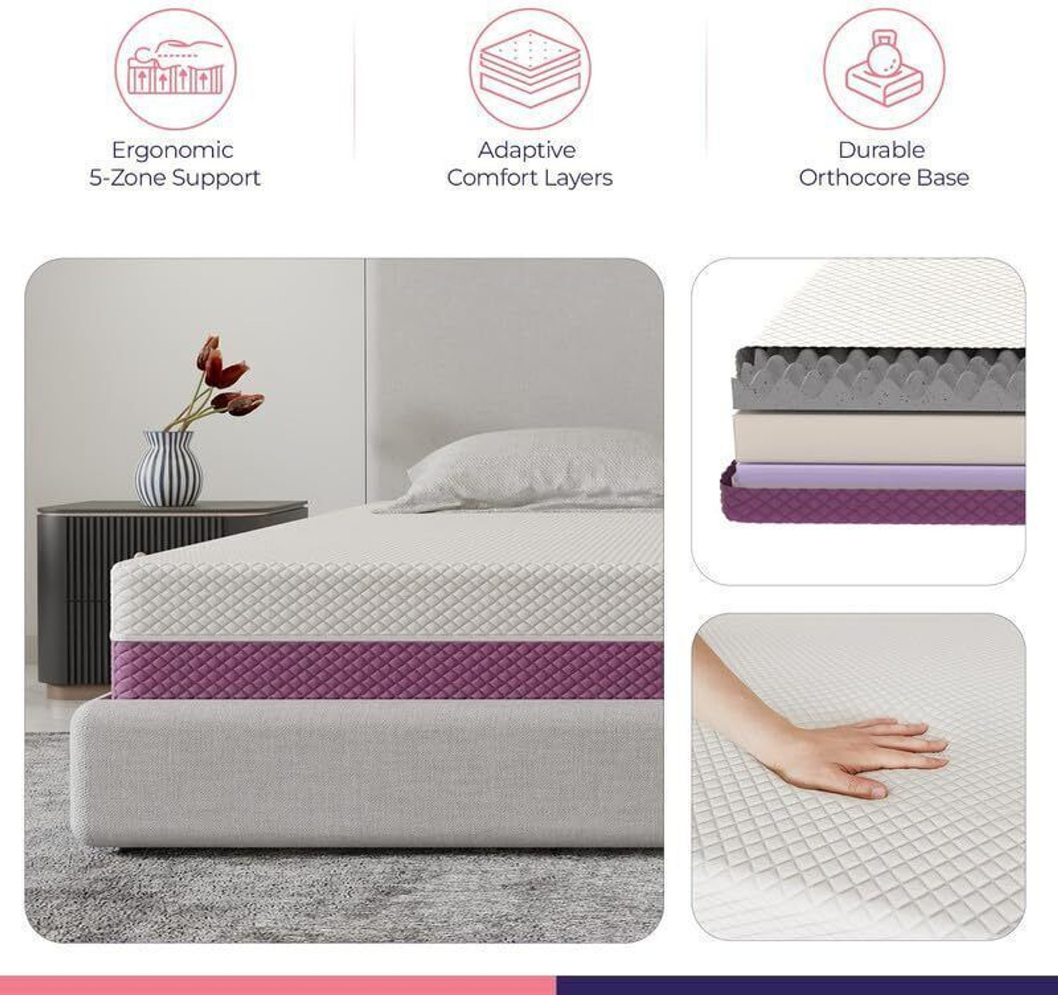 Image of Response 6 inch Double Bed Support Foam (72x48 inch) | 5-Zone Flippable Mattress 6 inch Double Memory Foam Mattress
